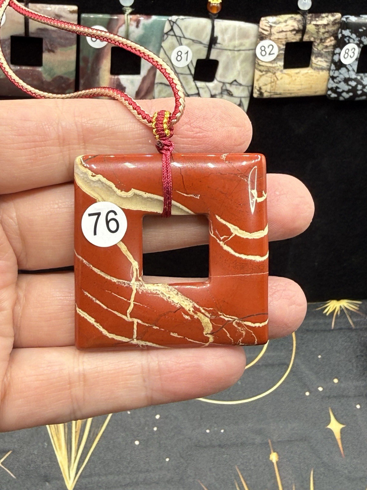 Natural Mixed Crystal Material Square Donut style pendants on Adjustable cord