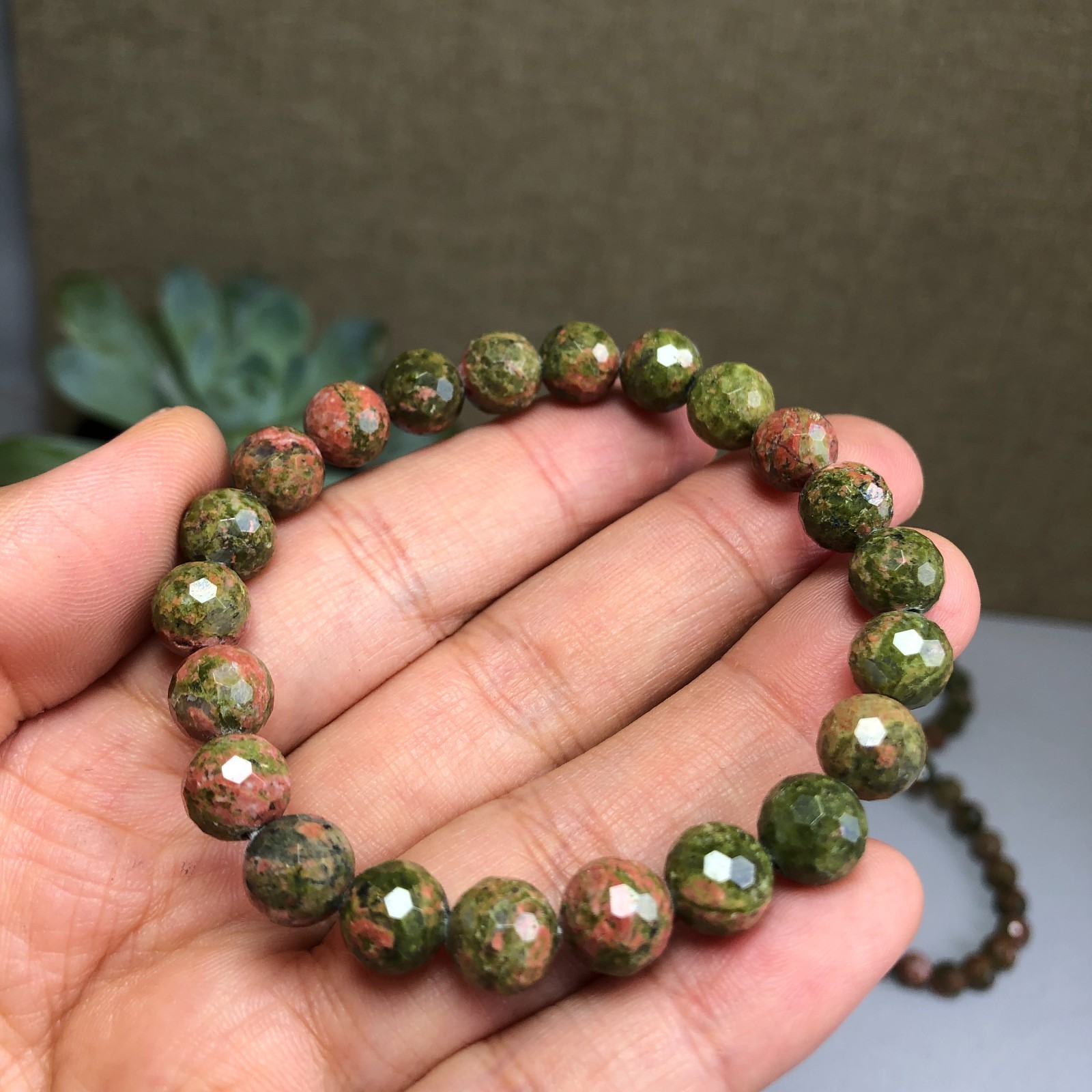 5PcsWholesal Natural Unakite Agate Stone bracelets Crystal ball sphere facet 8mm