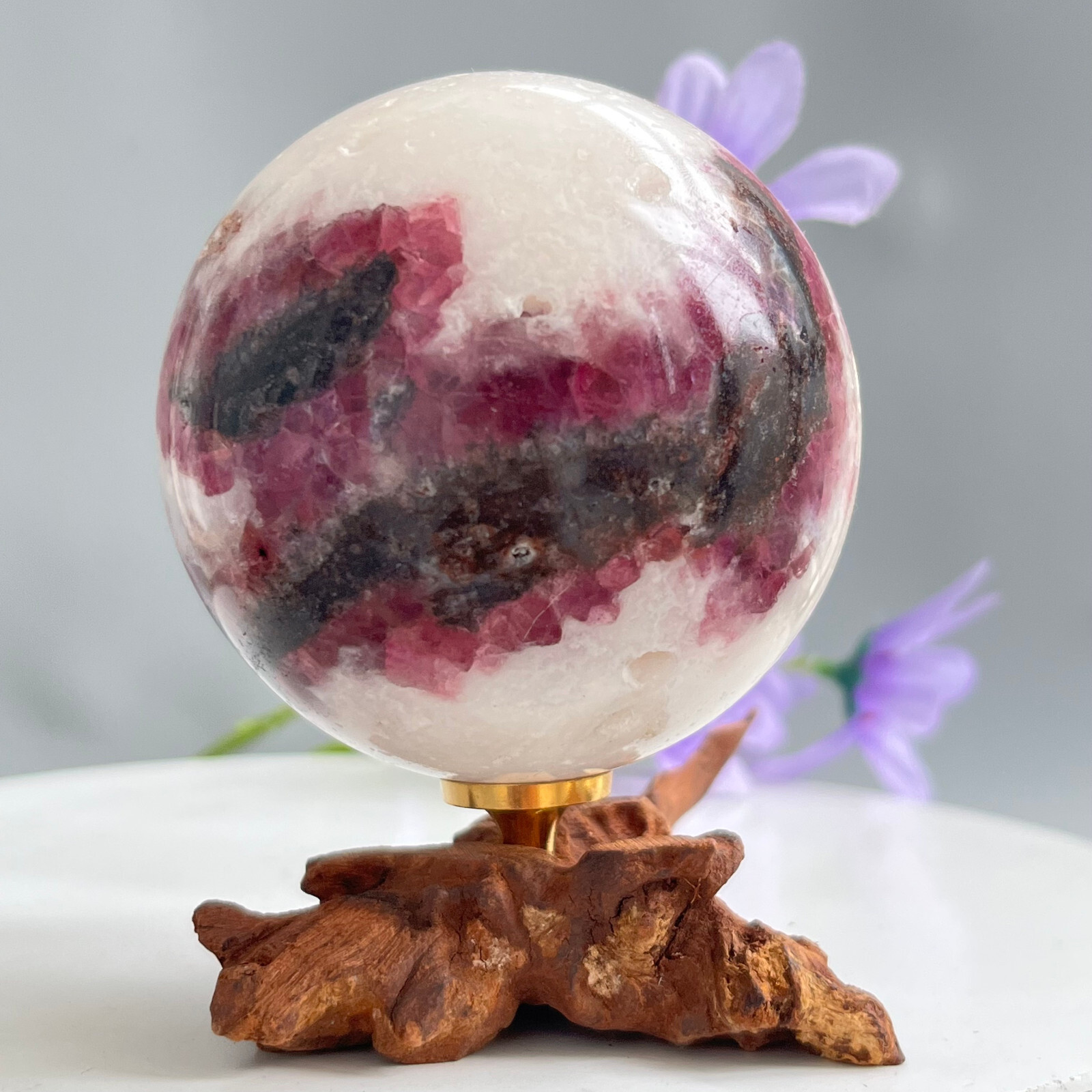 490G Natural Fluorite ball Colorful Quartz Crystal Gemstone Healing+support