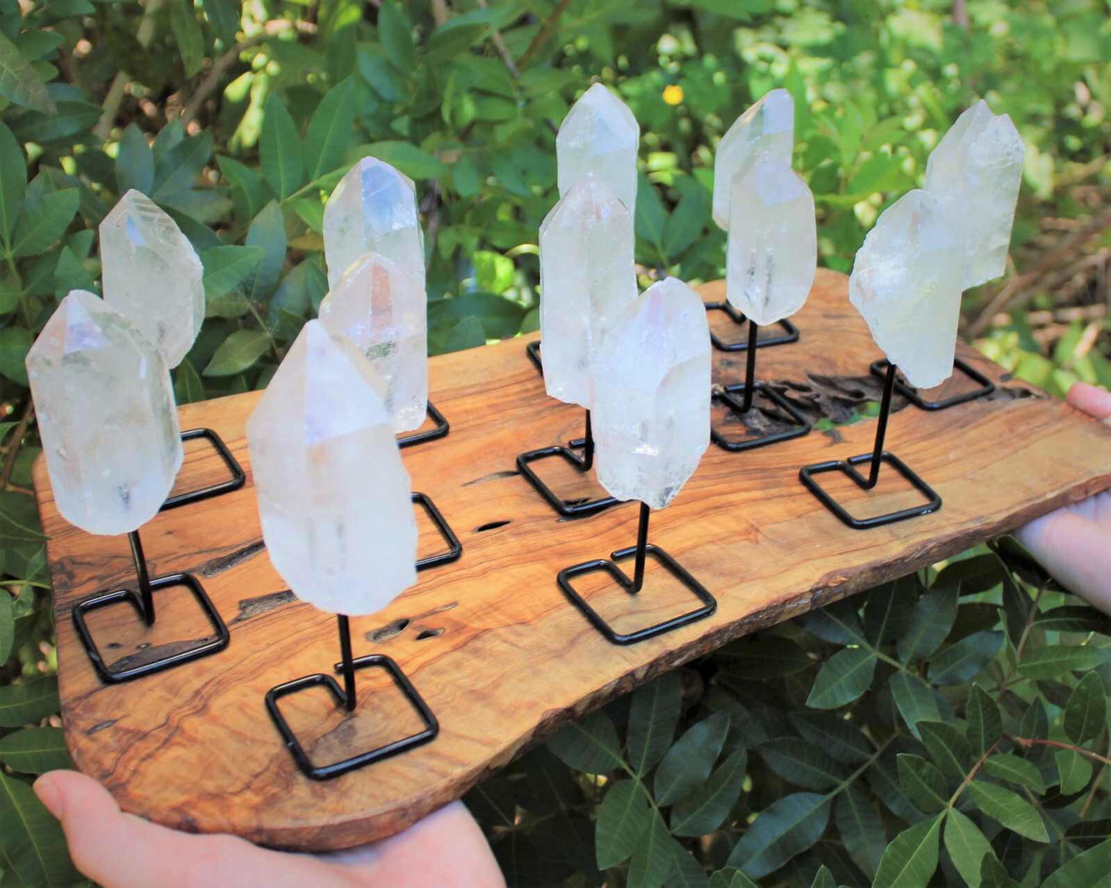 Clear Quartz Point On Metal Stand, Clear Quartz Min Pin (Clear Quartz Crystal)