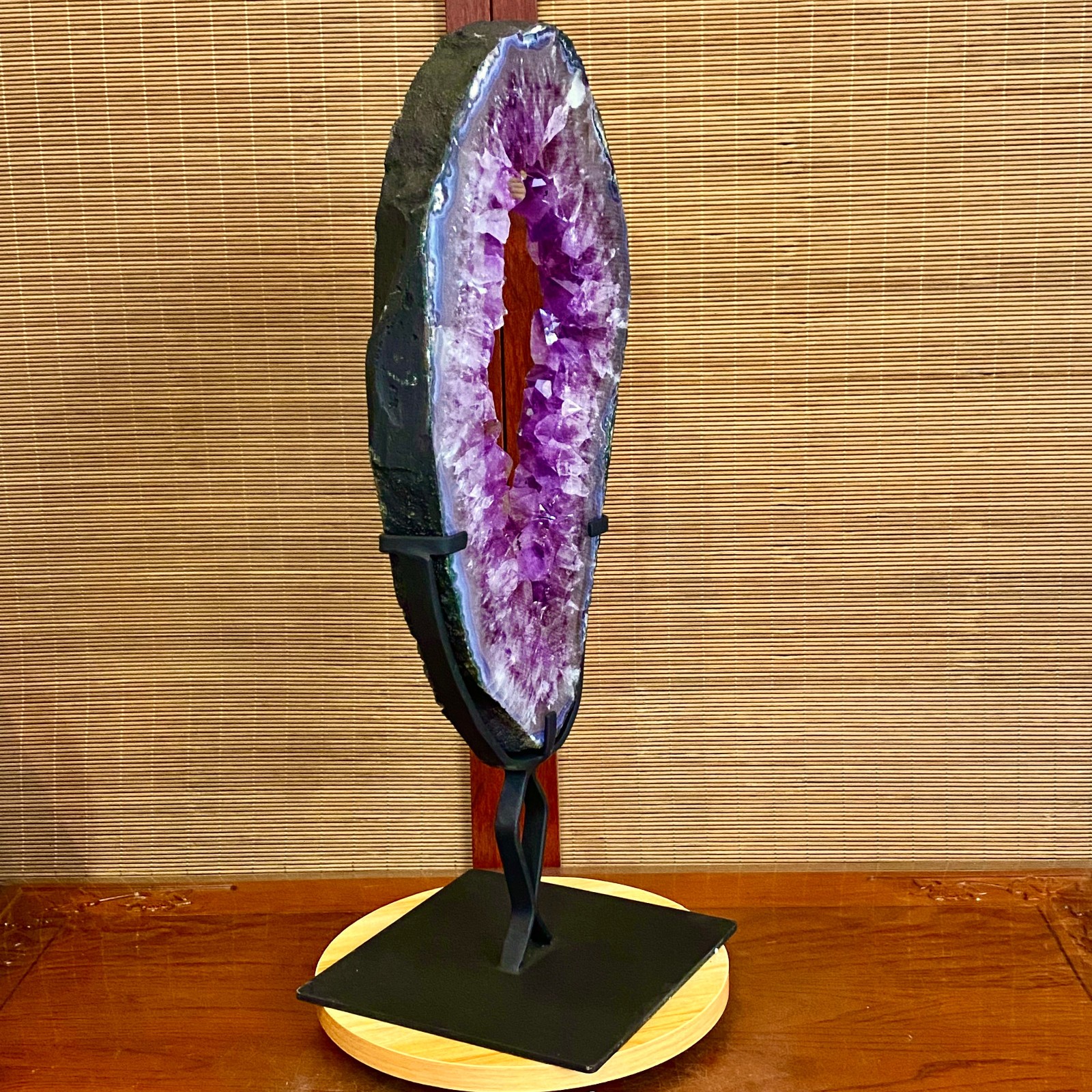 15.1LB Natural Amethyst Cave Crystal Slice Crescent shaped Hand Cut Repai