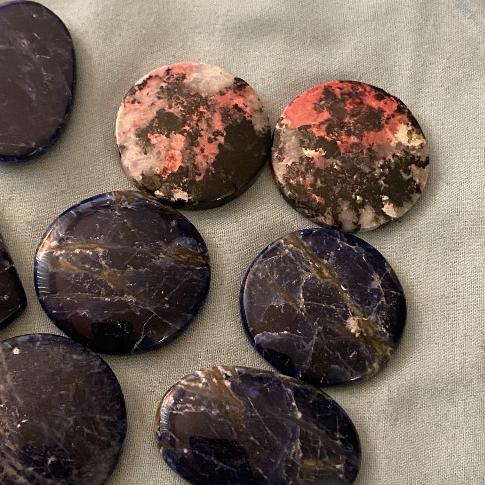 Lot Of 10 Crystal Stones Sodalite & Rhodonite Round Oval Oblong 1” To 1.5” Sizes