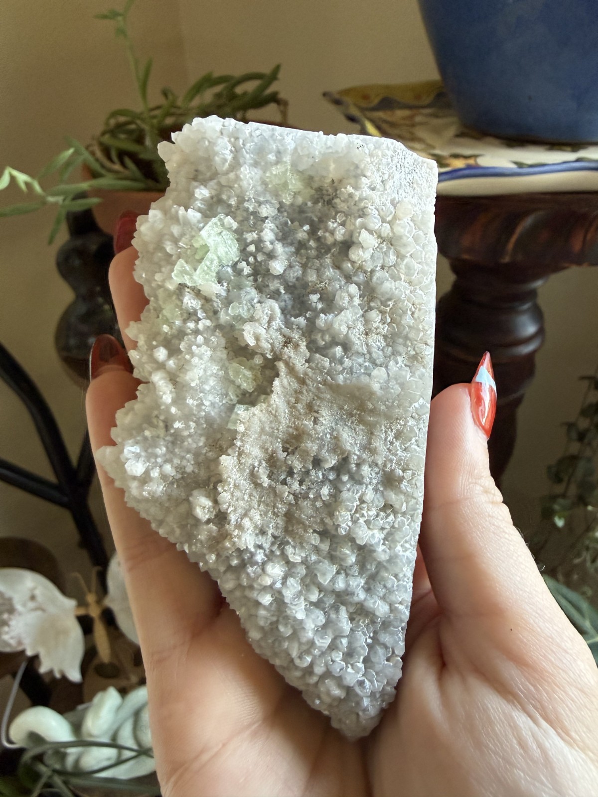 White Quartz Crystal Cluster with Green Fluorite – 7.05 oz