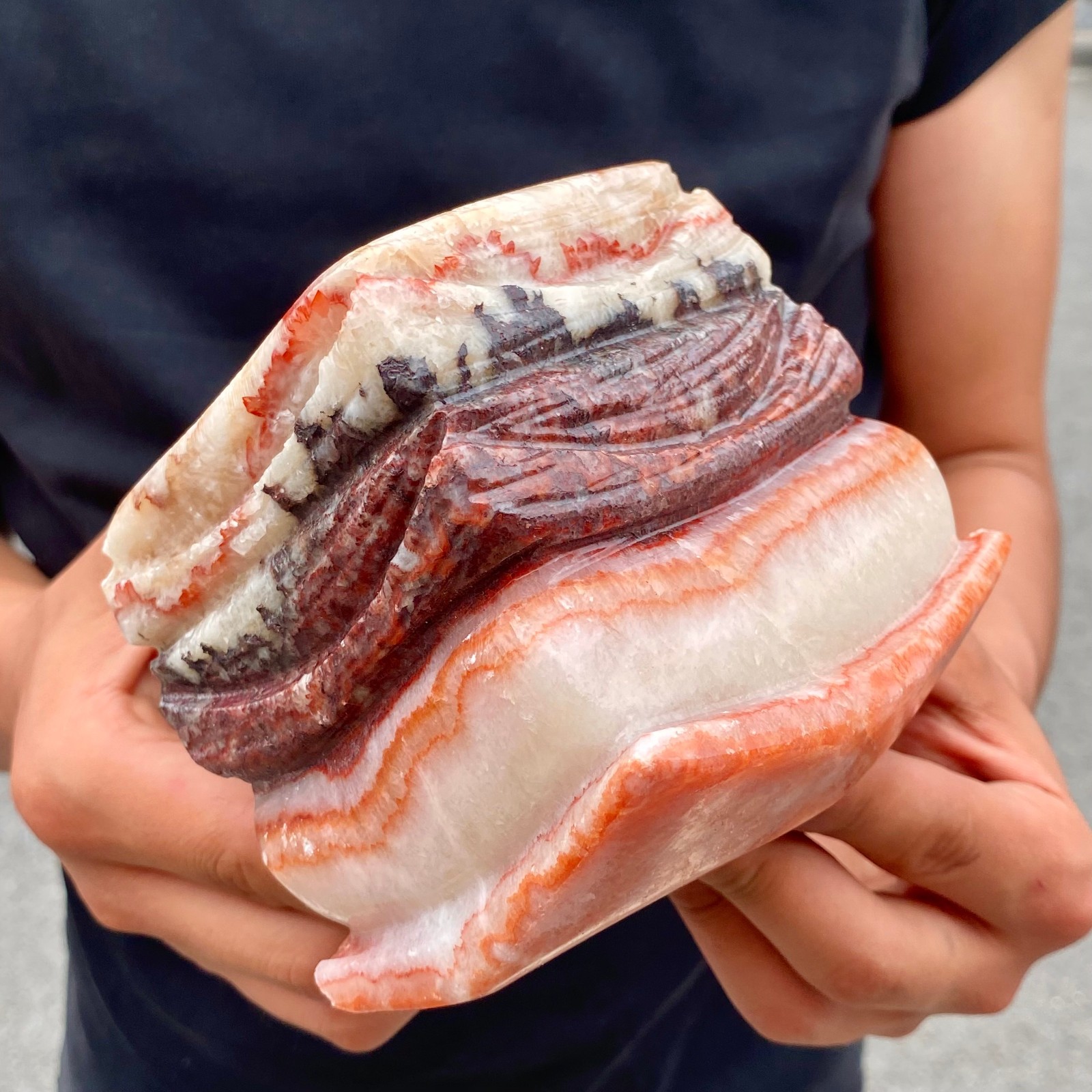 4.2LBNatural Pork Belly Stone Meat Shape Calcite Feng Shui Home Display Ornament