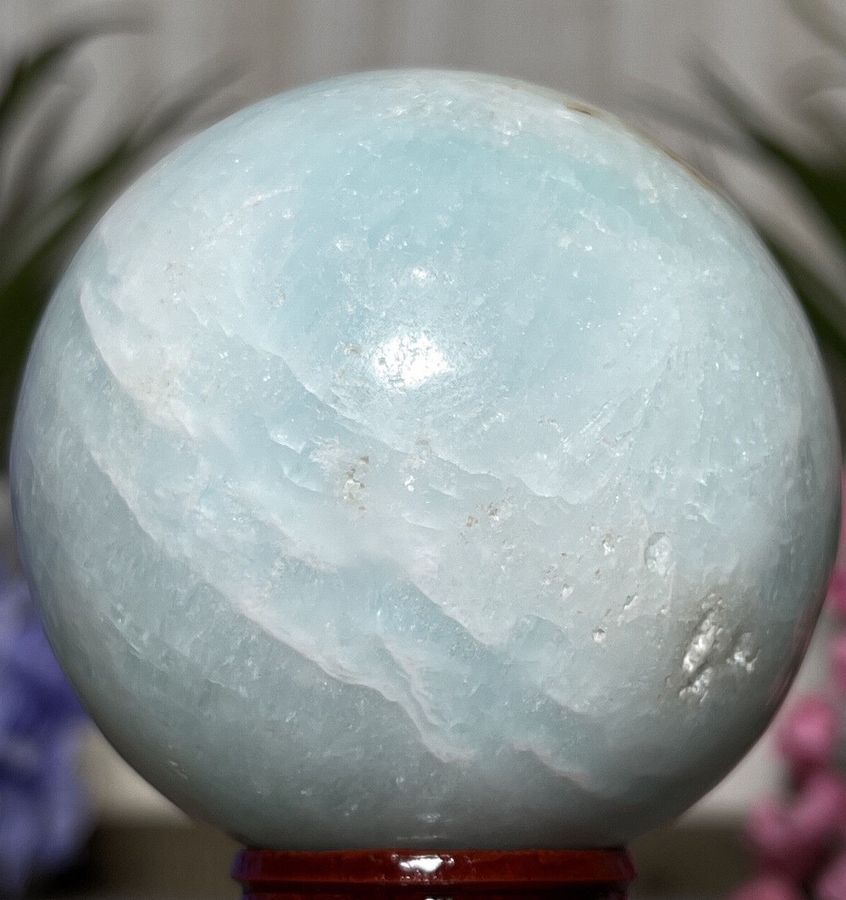 CARIBBEAN CALCITE SPHERE – Blue Aragonite Mineral Chakra Beach Crystal Decor