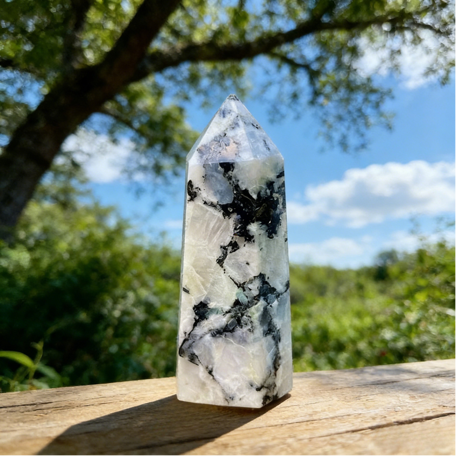 Natural Rainbow Moonstone Crystal Tower Obelisk Reiki Healing Meditation Decor