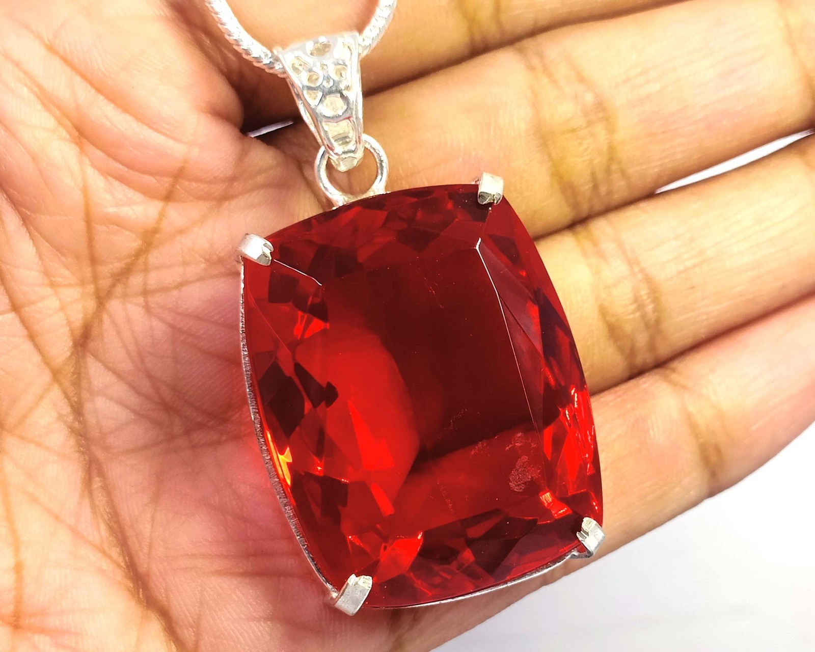 120 CT Natural Red Ruby Cushion Shape 925 Silver Pendant IGL Certified Gems 6JDA