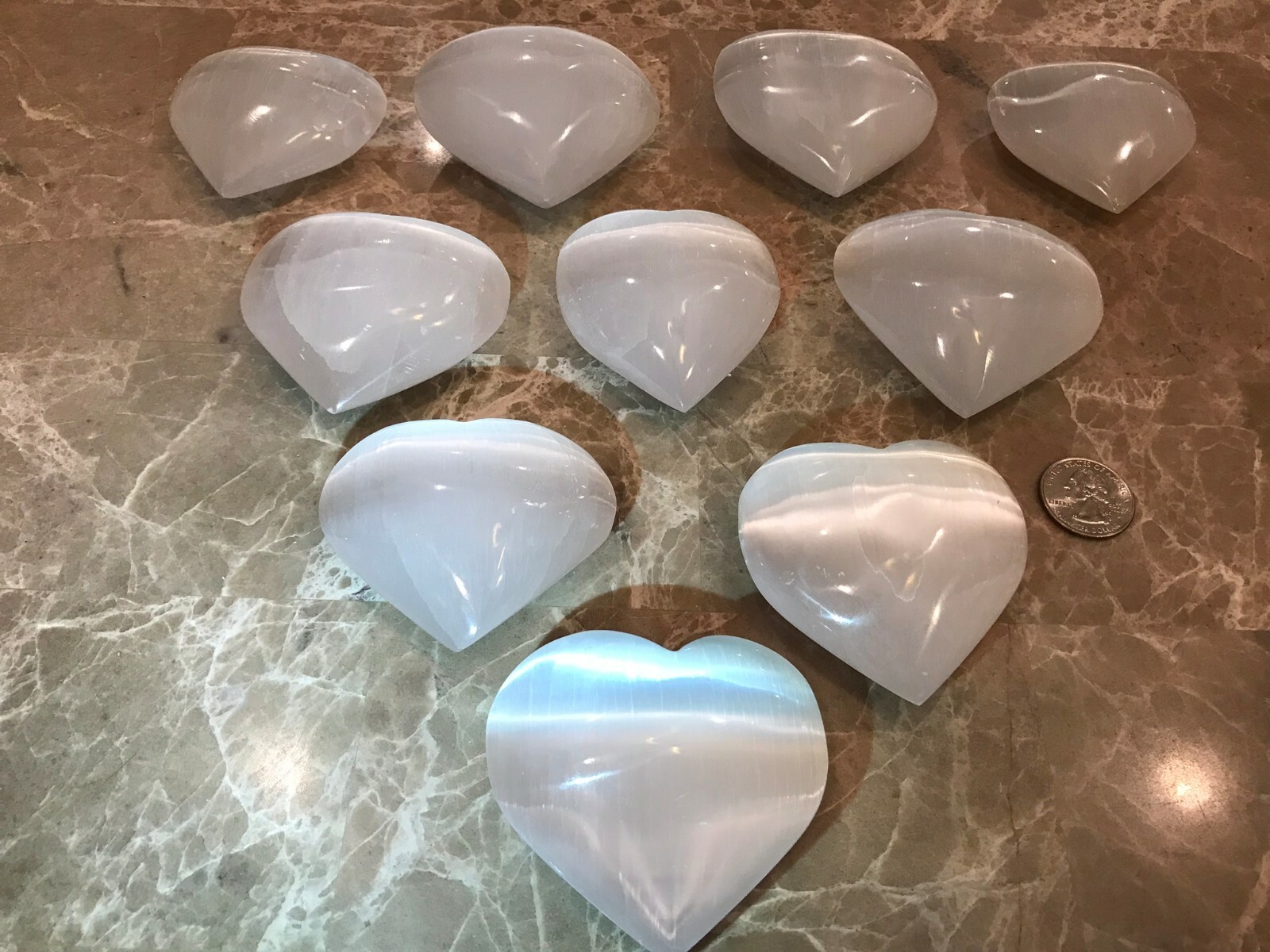 (10) LARGE 2.5″ – 3.0″ SELENITE POCKET PUFFY HEARTS, Healing Crystal, Reiki