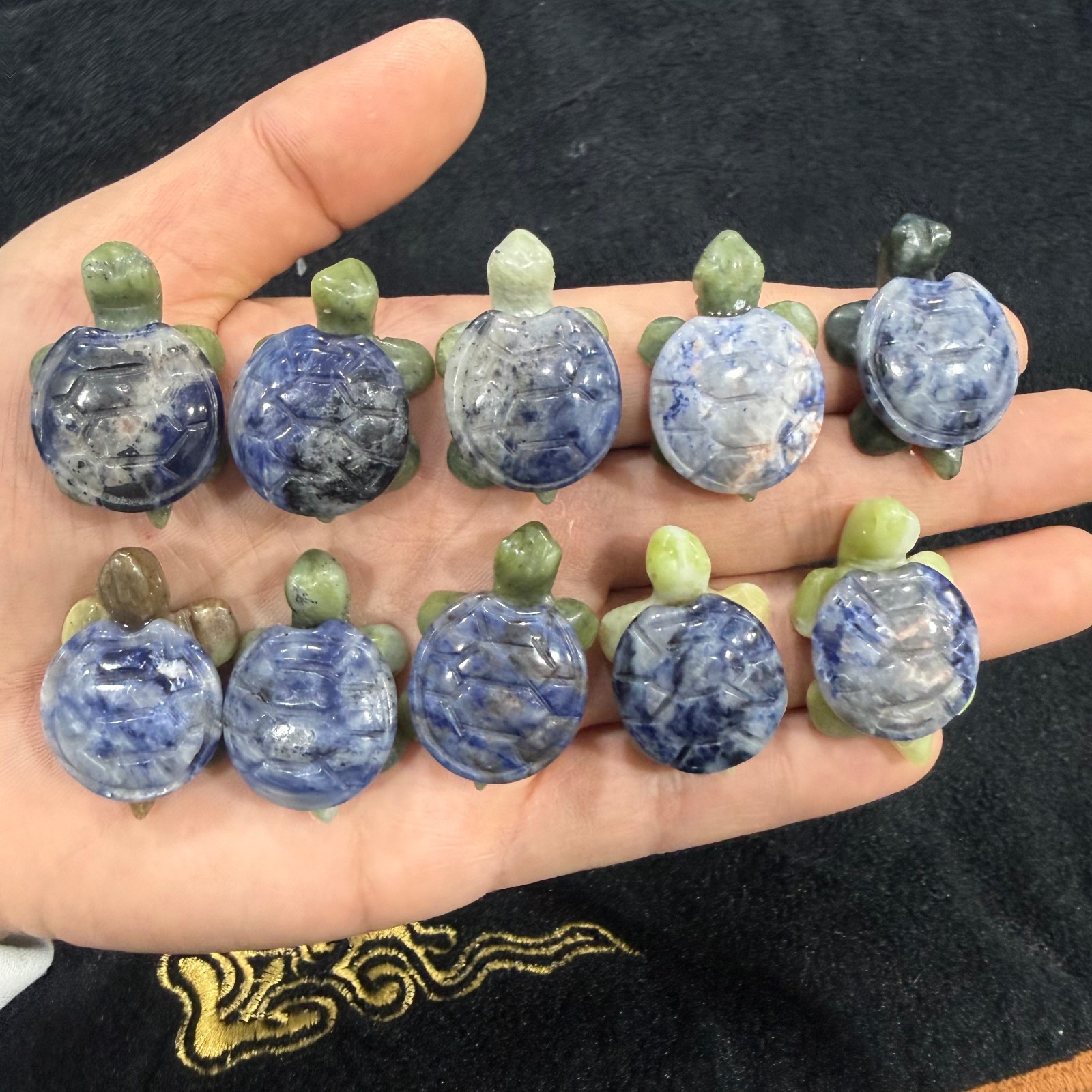 5pc Natural blue grain stone Turtle quartz crystal carved Reiki heal gift
