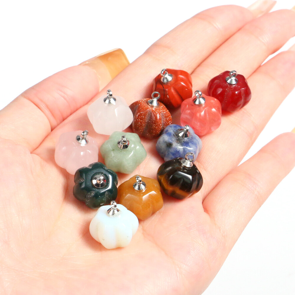 Mini Crystal Pumpkin Pendant Natural Chakra Stone Carving Necklace Reiki Jewelry