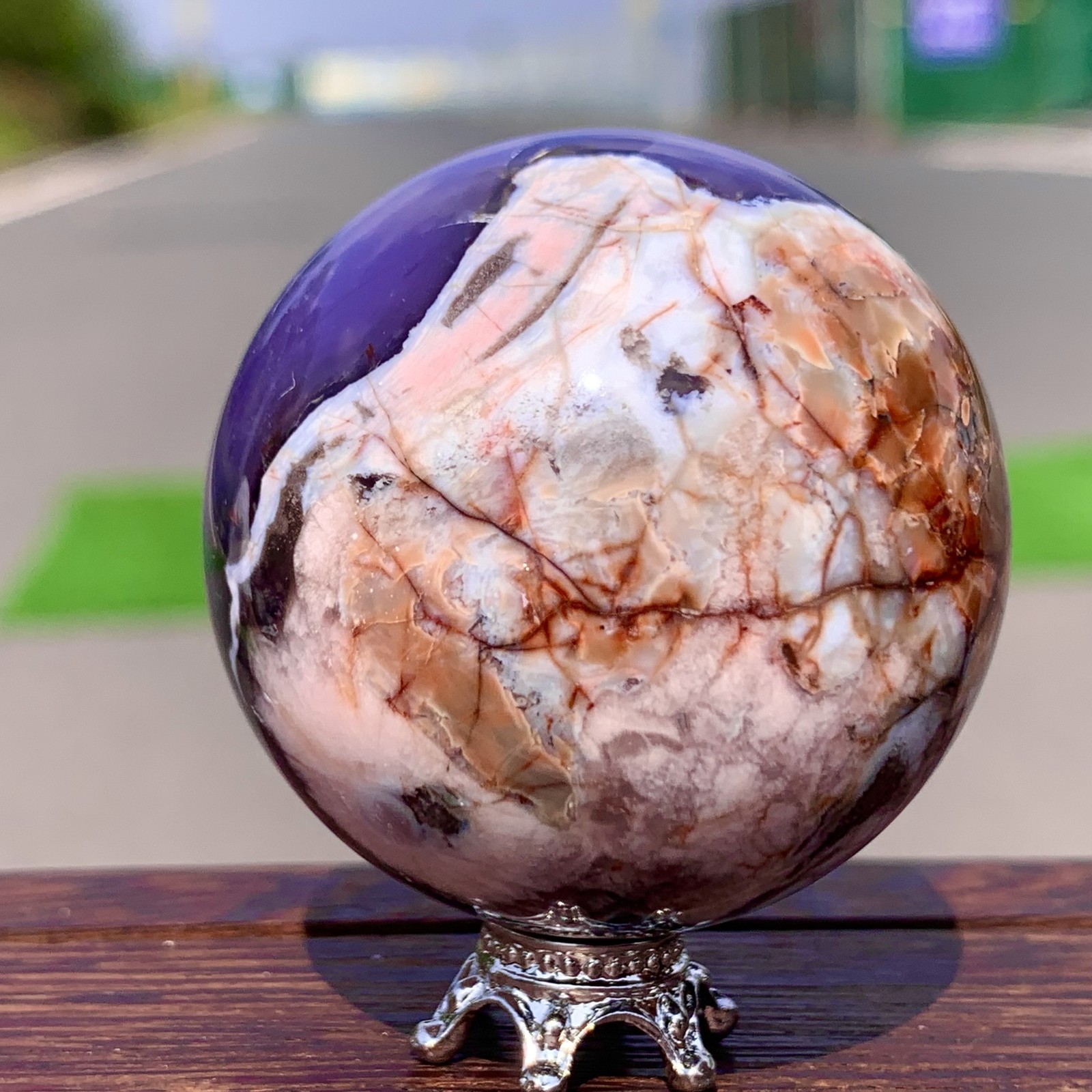 105G Natural Sakura Agate Quartz Sphere healing ball Specimen