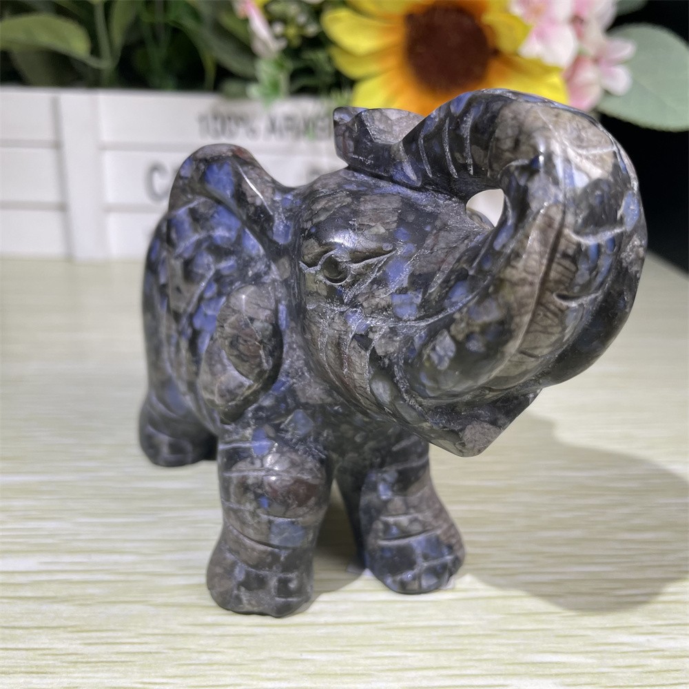 1.1LB 4.4″ Natural Glaucophane Elephant Statue Crystal Healing Reiki Mineral