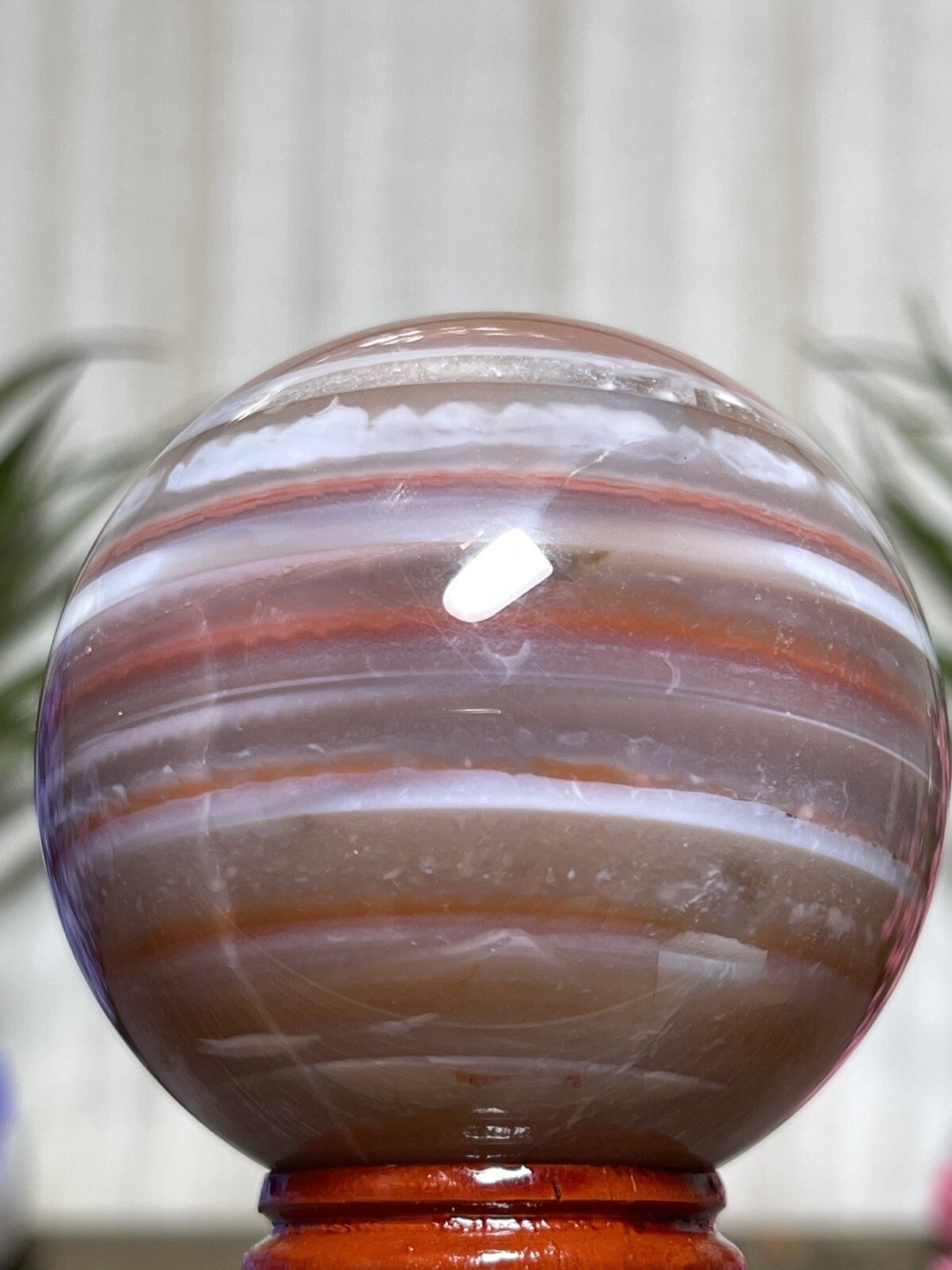RED BANDED AGATE SPHERE – Mineral Orb Grey Crystal Witch Chakra Reiki Ball Decor