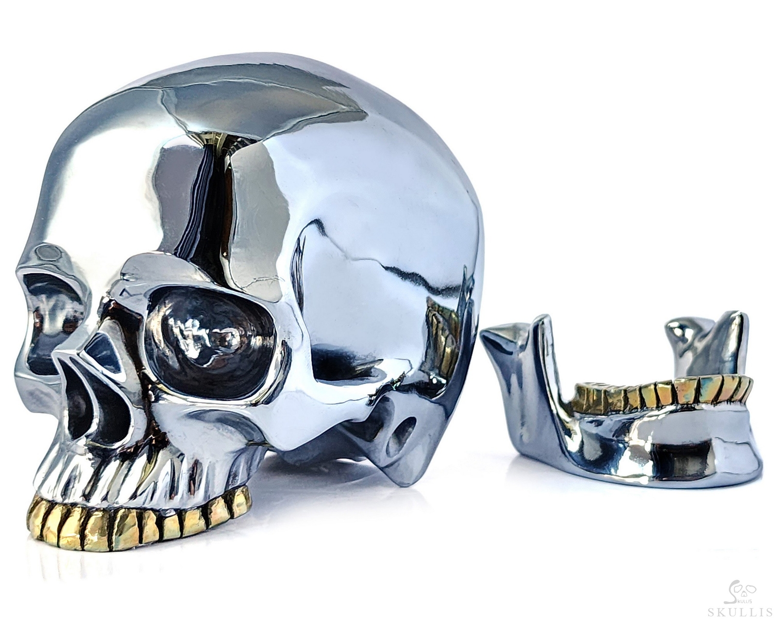 5.0″ Tera-hertz Hand Carved Crystal Detachable Skull with Pyrite Teeth Sculpture
