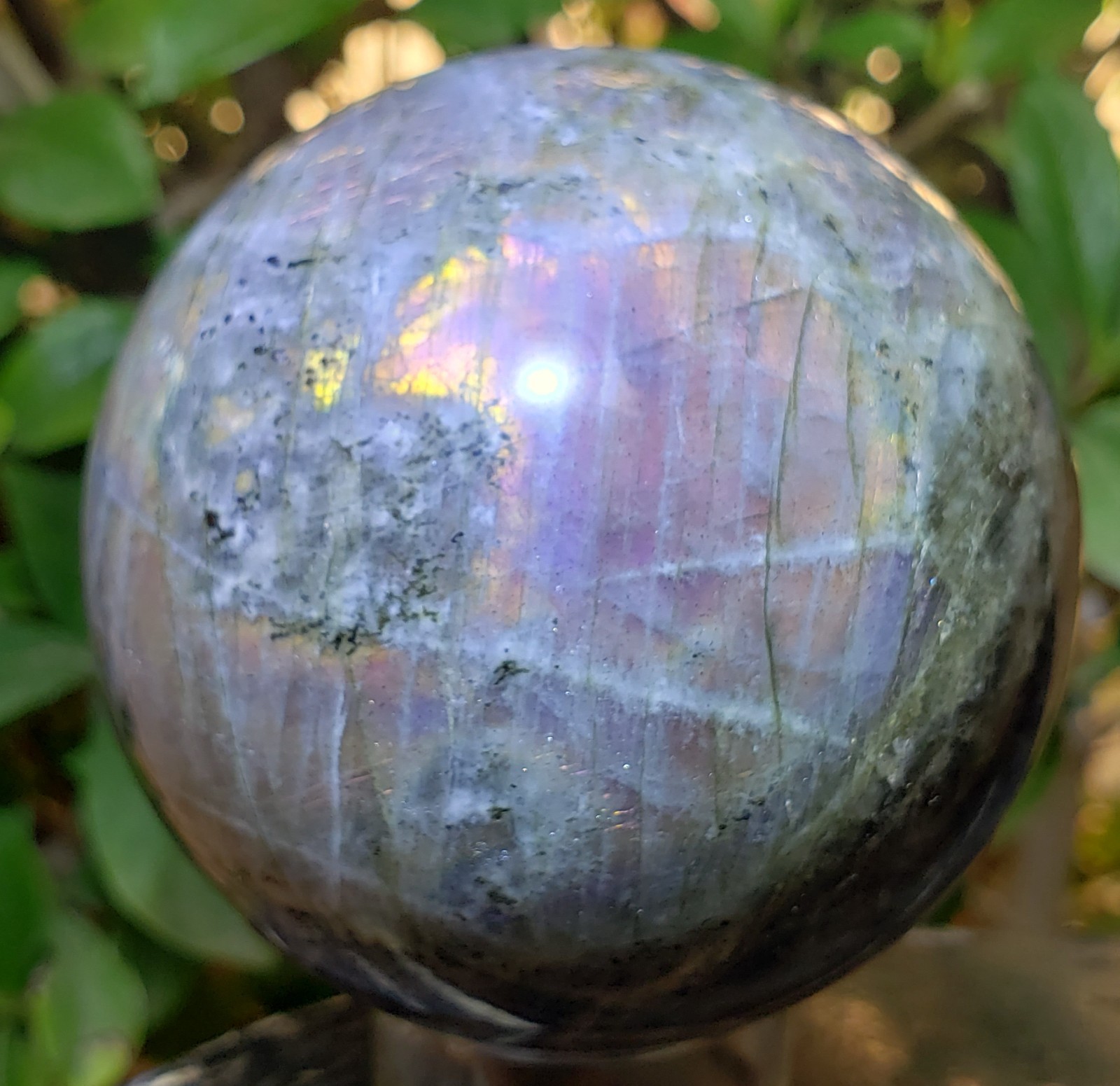 2.7″ Labradorite Mineral Crystal Iridescence Sphere Ball Orb Sunset Flash, 469g