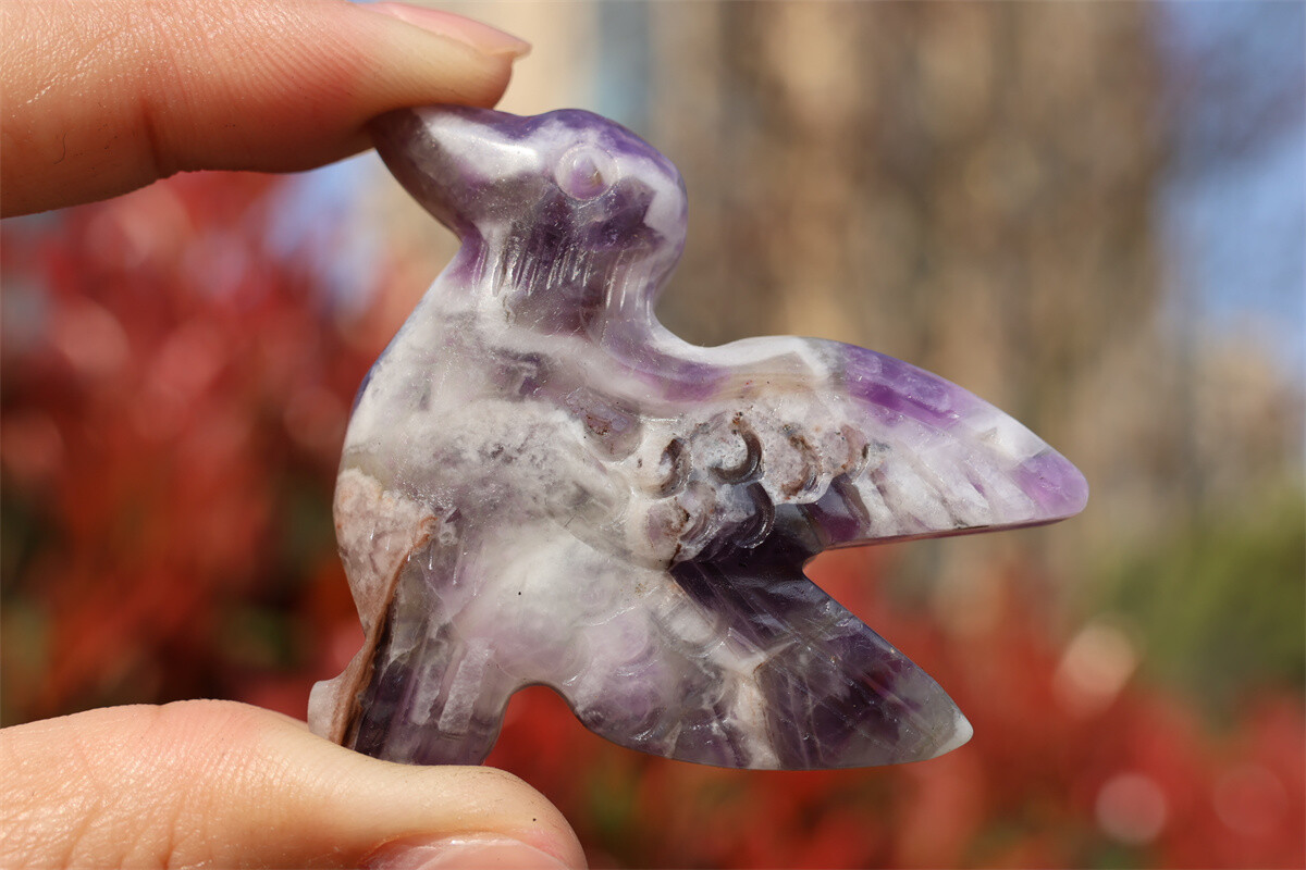 2.3” Hand Carved Natural Dream amethyst Hummingbird Reiki Crystal heal gift 1pc