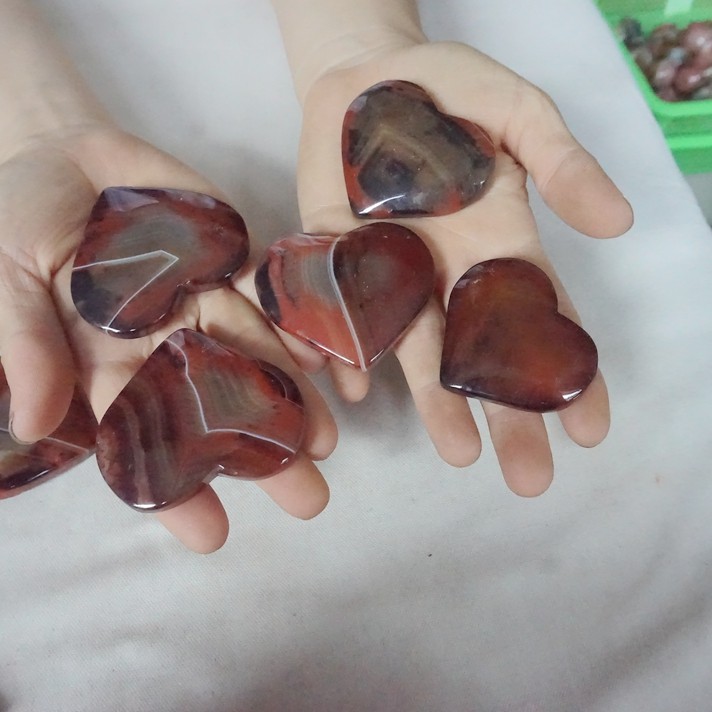 2.2LB 22Pcs Natural Banded Carnelian Agate Crystal Heart Carved Polished Healing