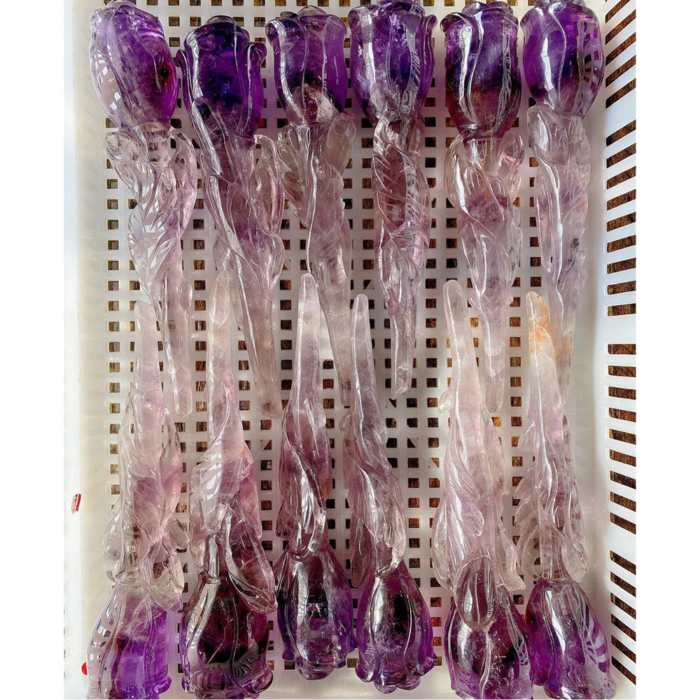 1x Natural Amethyst Rose Flower Quartz Crystal Carved Healing Decorate Valentine