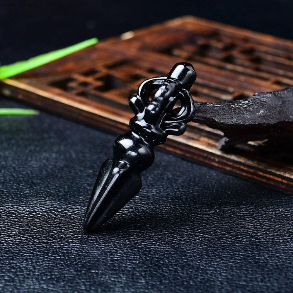 Natural Obsidian Vajra Phurba Crystal Carving Protection Healingstone Decor Gift