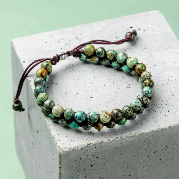 Handmade Braided African Turquoise Round Bead Healing Women Men Bracelet Gift1PC