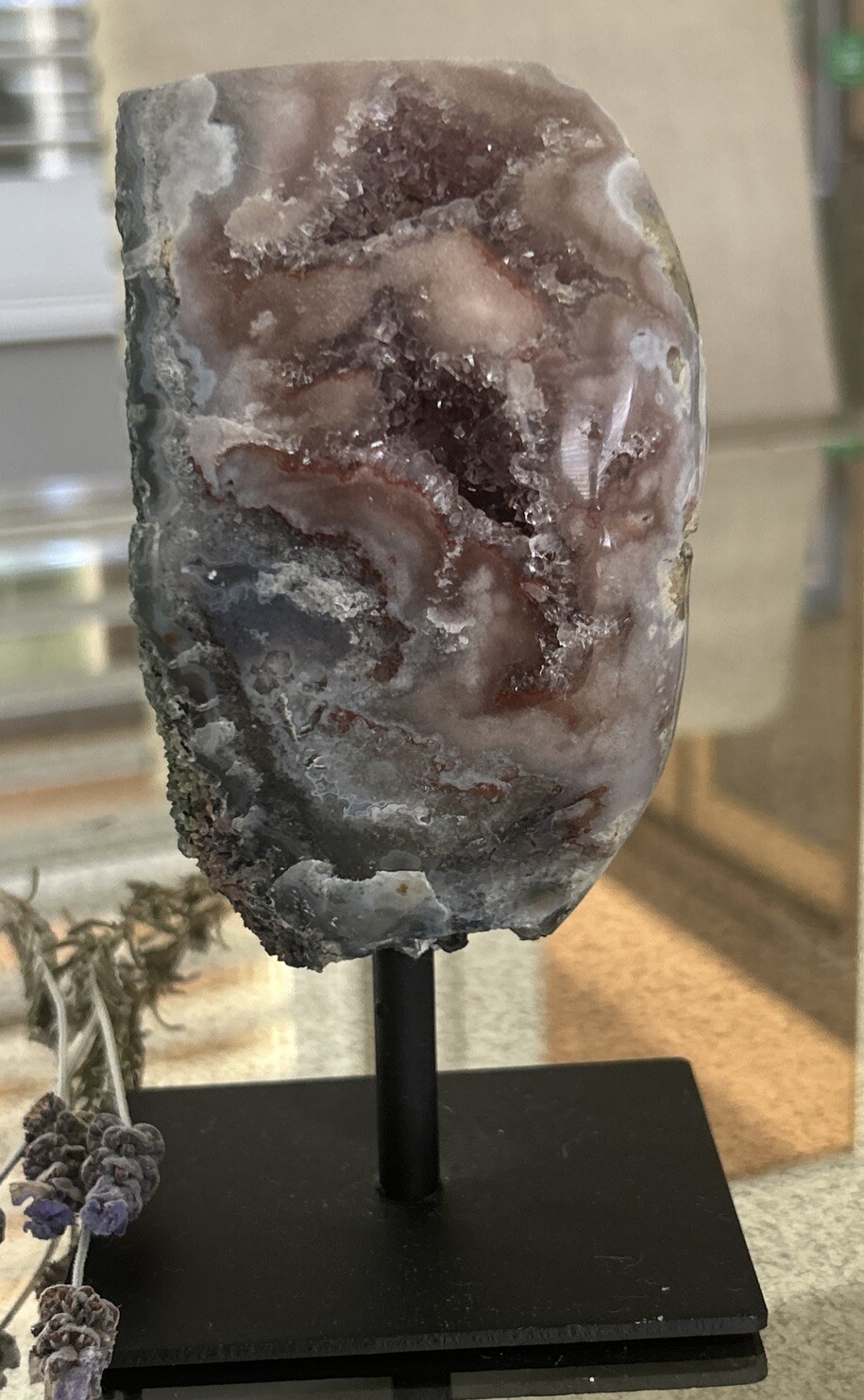 Pink Amethyst Druzy Filled Spiritual Decorative Crystal Slab W.Stand RARE