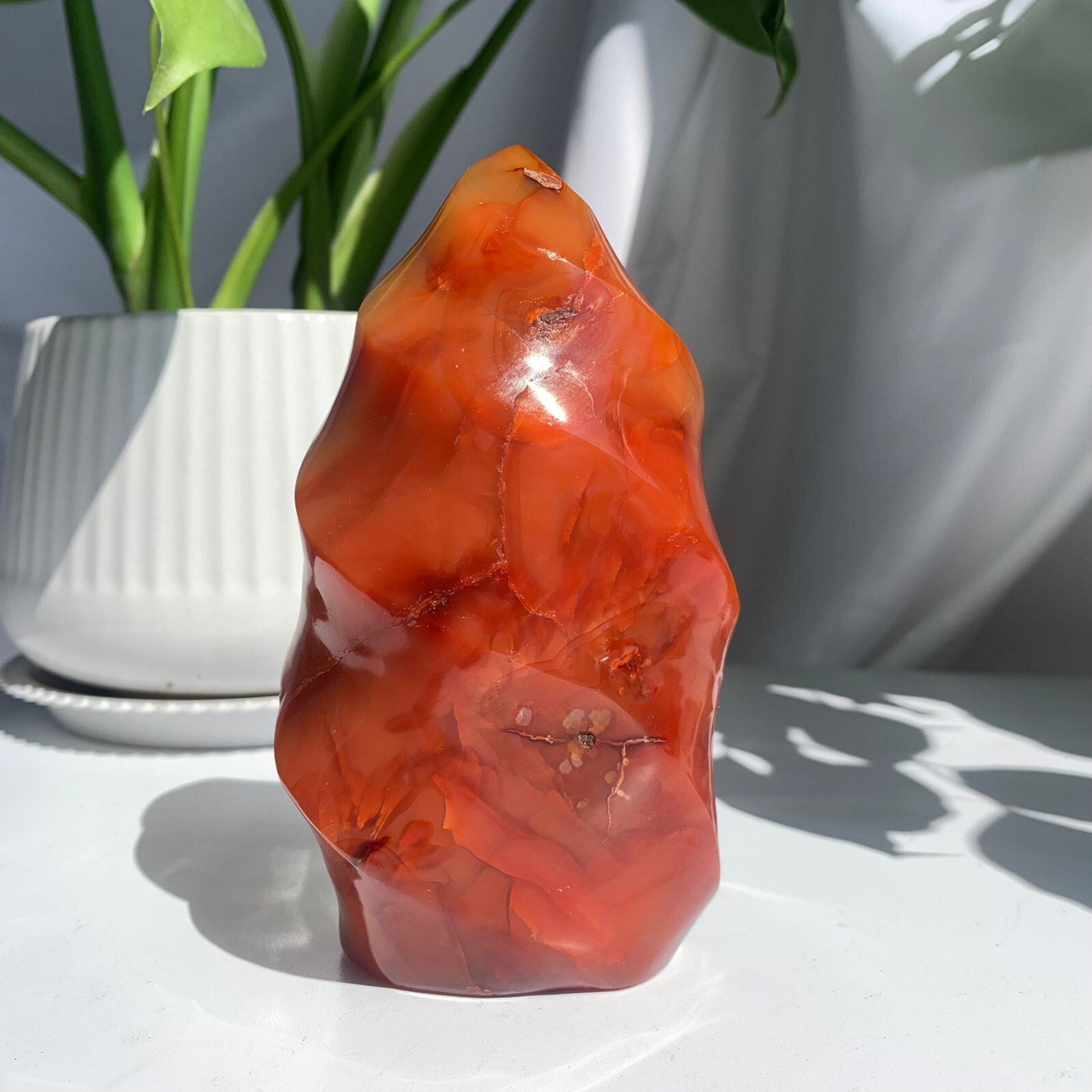 703g Red Agate Carnelian Stone Flame Point Quartz Crystal Specimen Healing