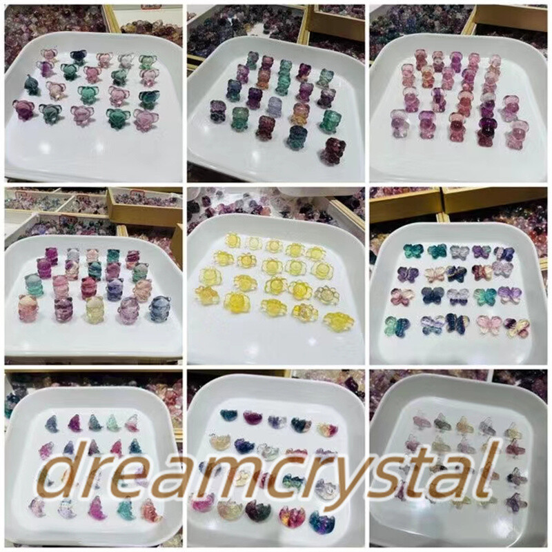 100pc Mix Natural Fluorite Crystal Skull Mini Carved Quartz Reiki Healing Random