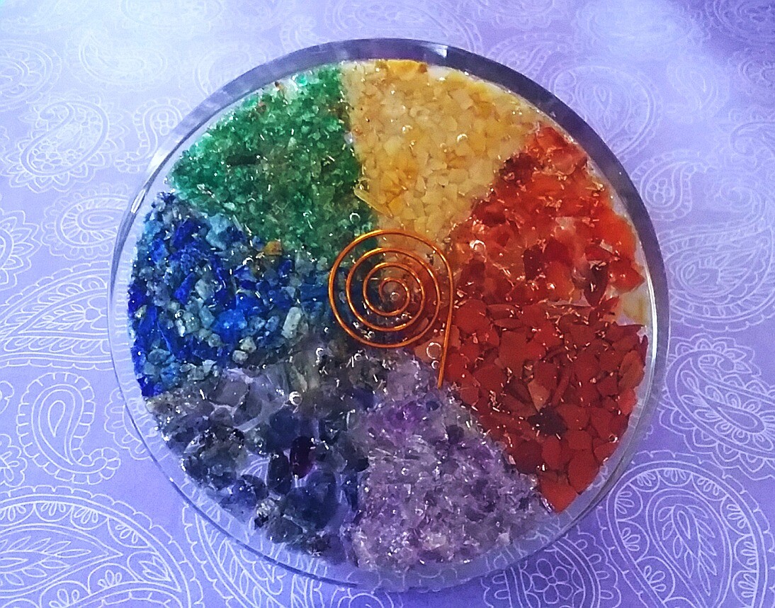 ORGONE CHARGING PLATE, 7 CHAKRA CRYSTAL CHARGING DISC, ORGONE EMF PROTECTION