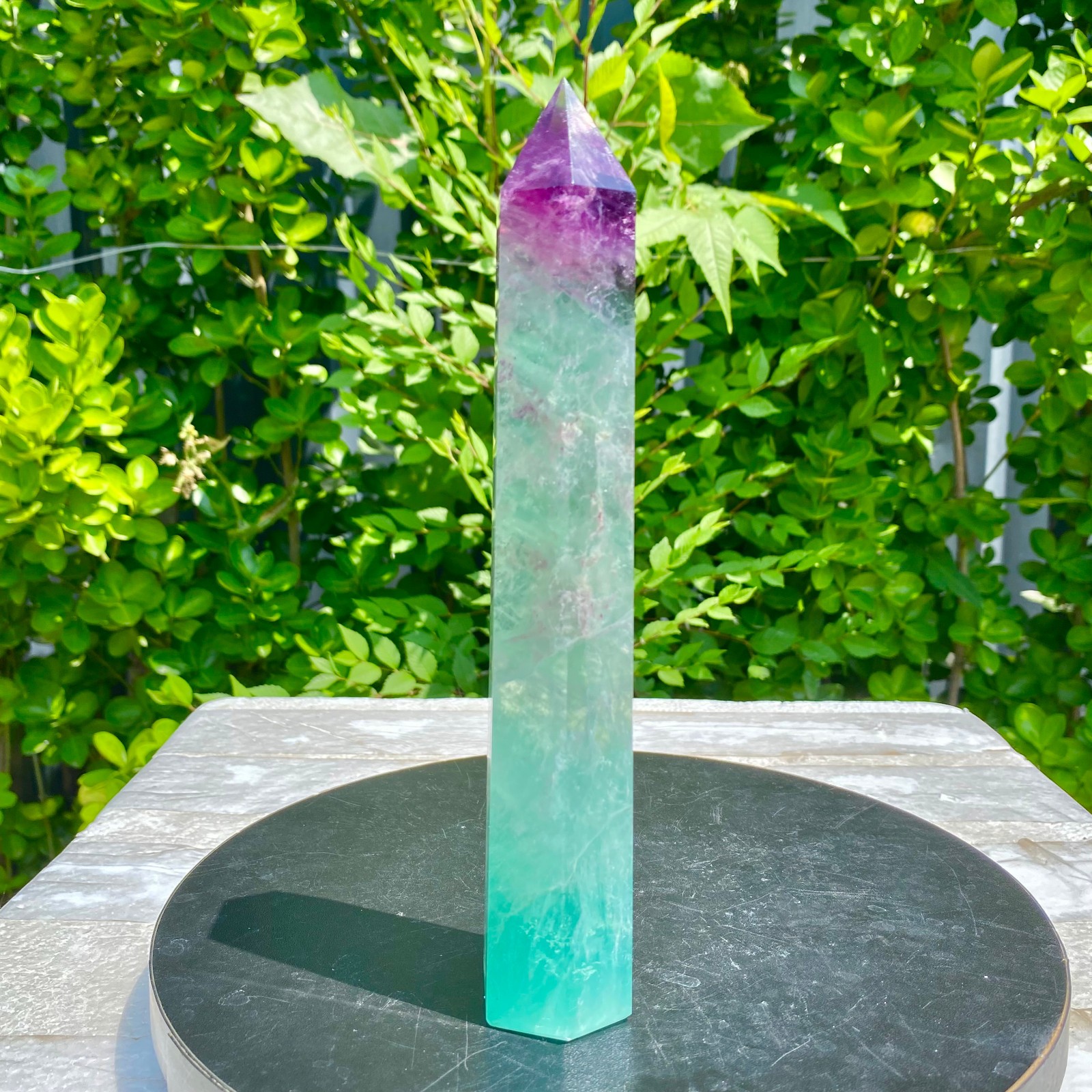 1.38LB Natural Rainbow Fluorite Obelisk Quartz Crystal Wand Tower Point Heal