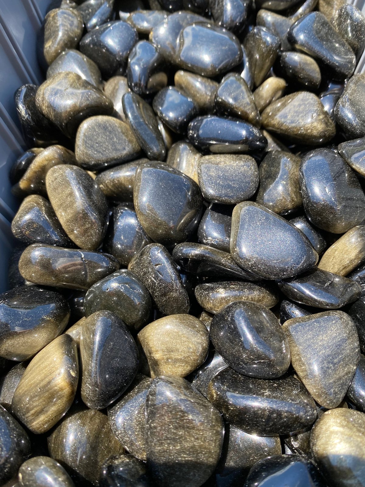 Gold Sheen Obsidian Tumbled Stone, Polished Natural Sheen Obsidian from Mexico