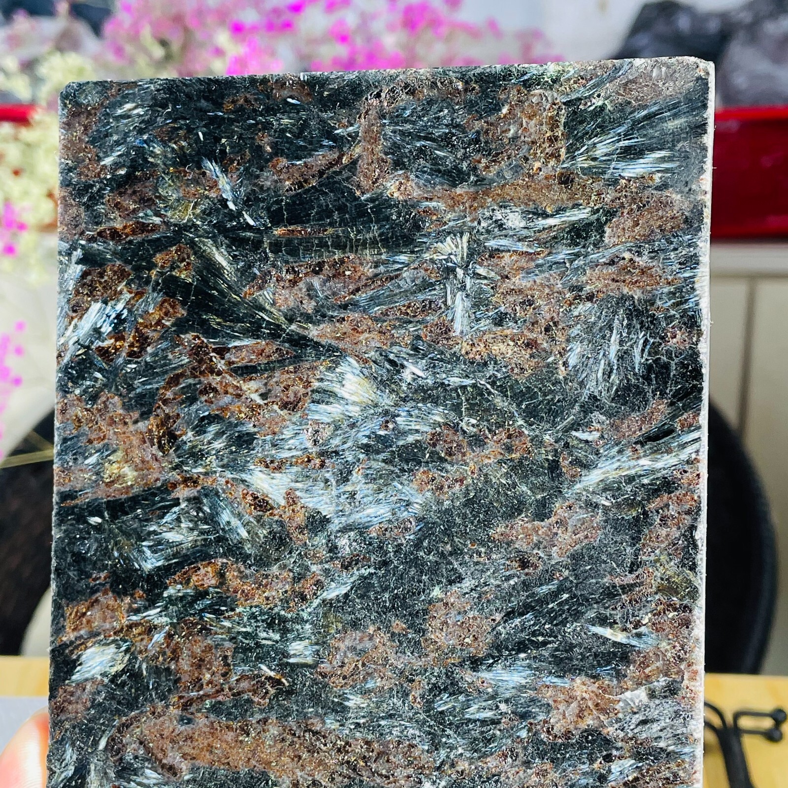 518g Natural Astrophyllite Fireworks Stone Quartz Slice Factory Wholesale