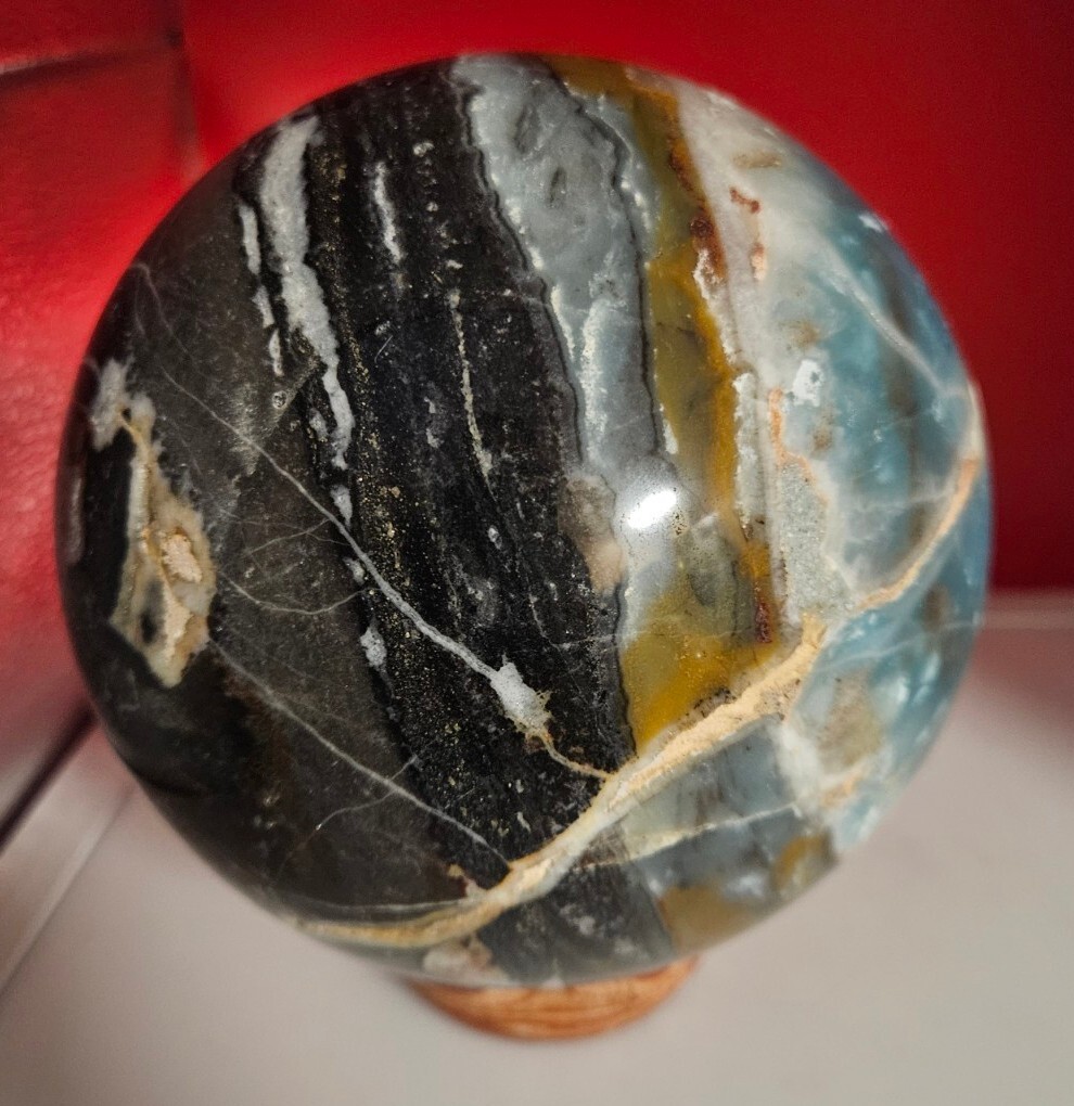Big Beautiful Blue Amazonite Sphere With Druzy Quartz Reiki Healing 6LB