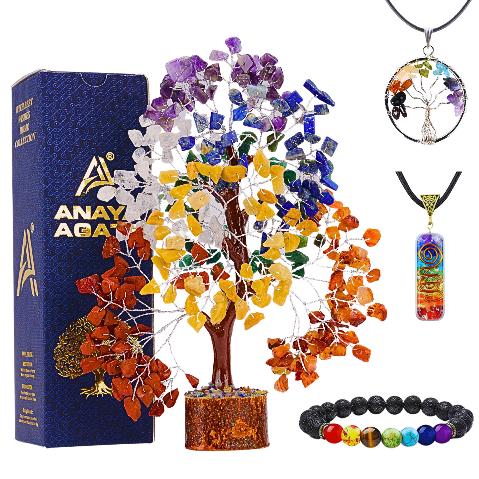Chakra Crystal Tree of Life Birthday Gifts for Women One Bracelet Two Necklace