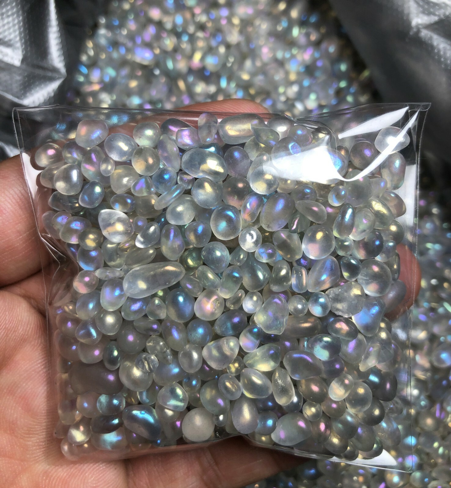 50g Angel Aura Quartz Crystal Platinum&Silver Coated Rainbows Polishing