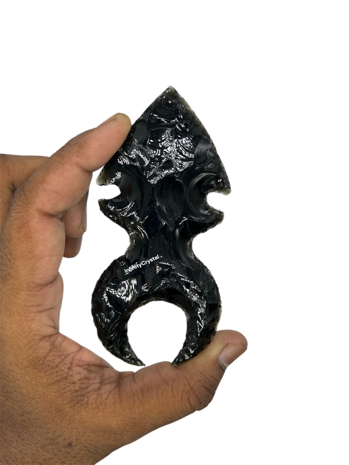 Unique Black Obsidian Moon Shape Arrowhead Crescent Carved Crystal,4″ Inches.