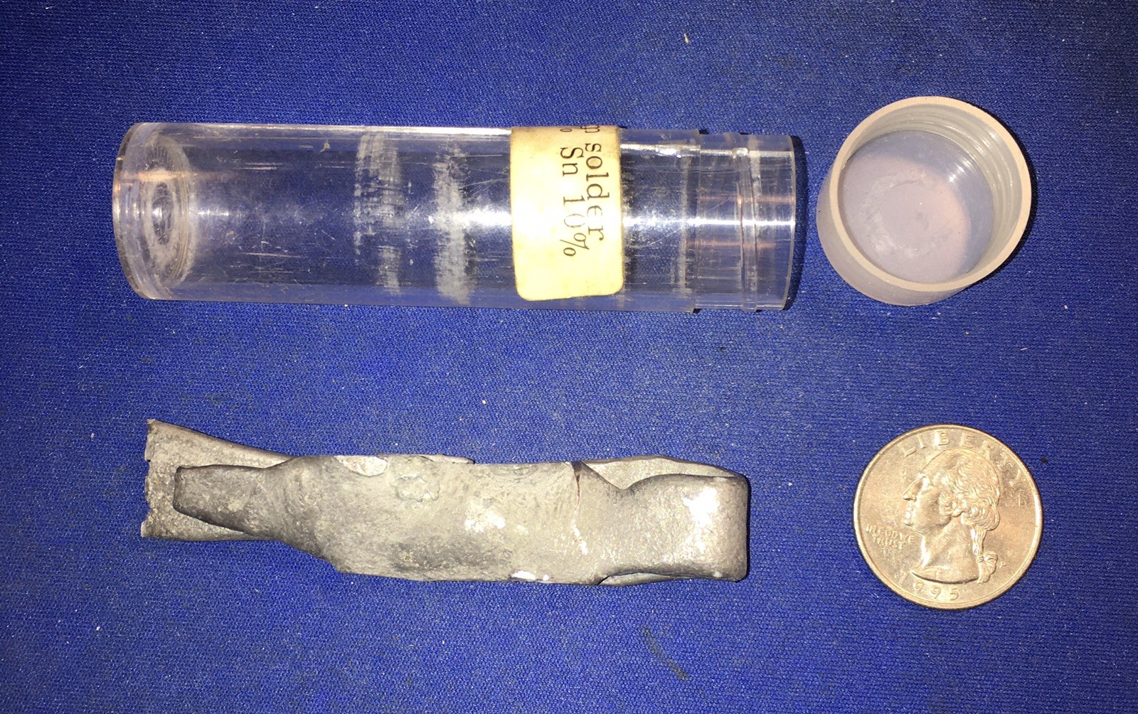 Cadmium Solder (lead 10%, tin 10%, cadmium 10%). Man-made.
