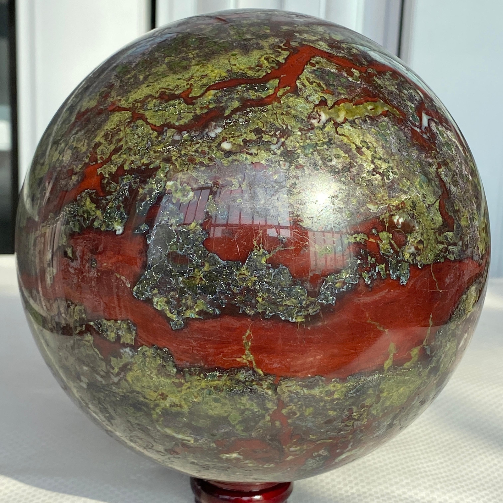 Natural dragon blood stone quartz sphere crystal ball reiki healing 4780G