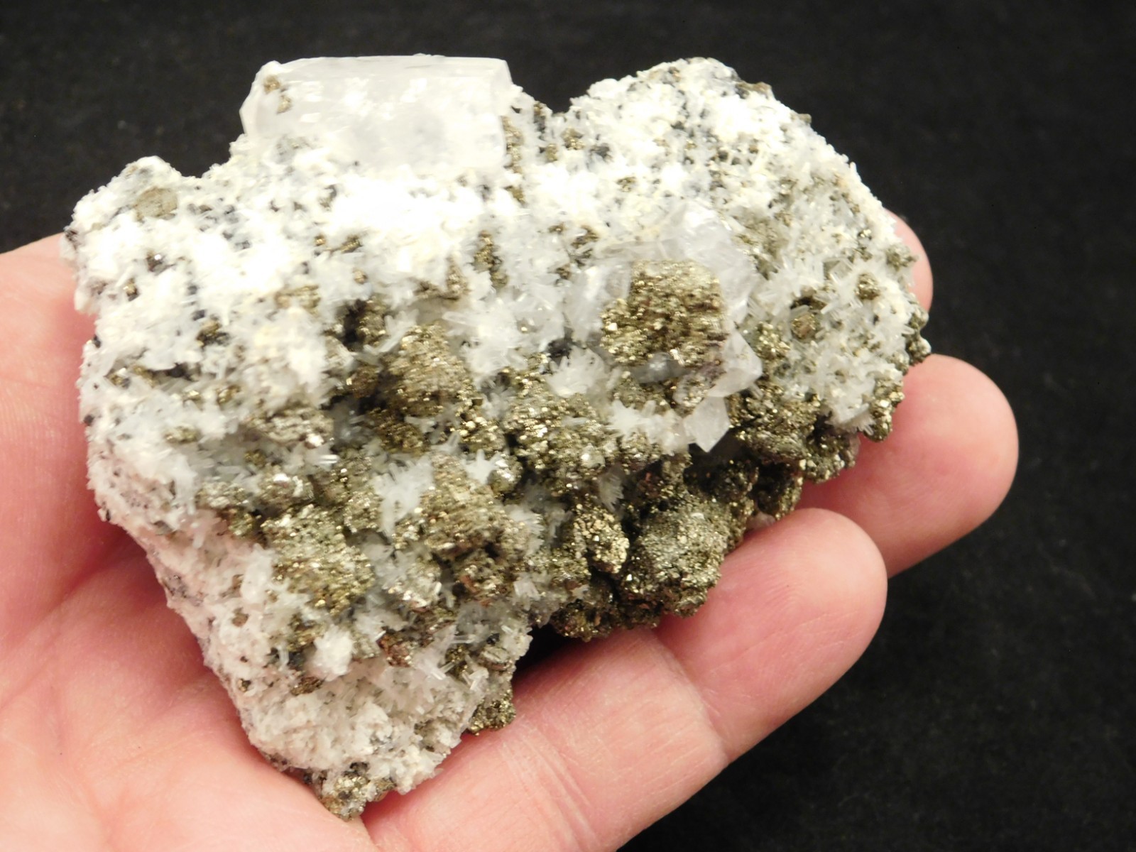 FLUORESCENT Calcite CRYSTAL Cluster on PYRITE with Druzy Quartz Peru 163gr