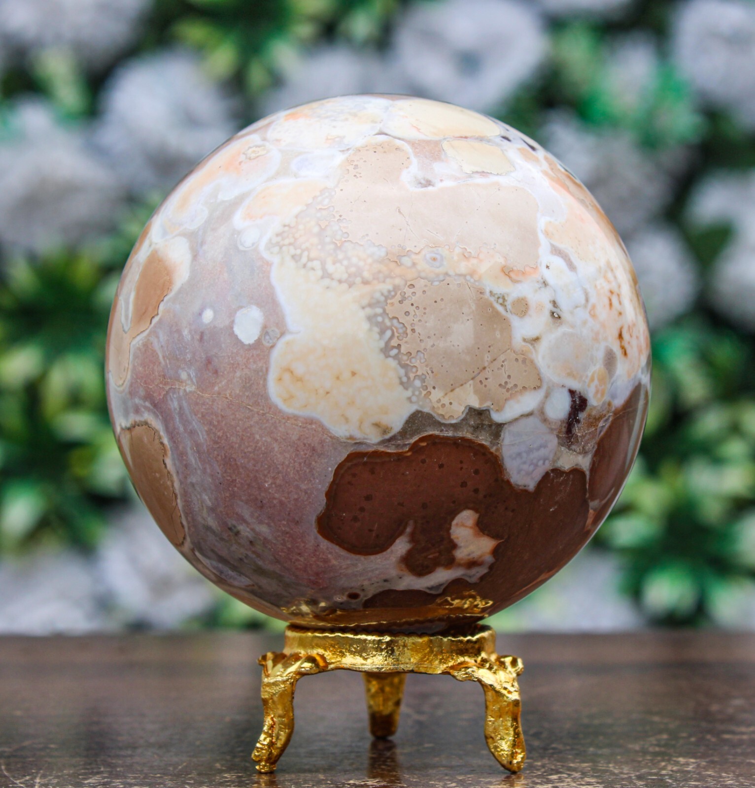 Natural 75MM Brown Cobra Jasper Crystal Healing Energy Reiki Chakra Sphere Ball