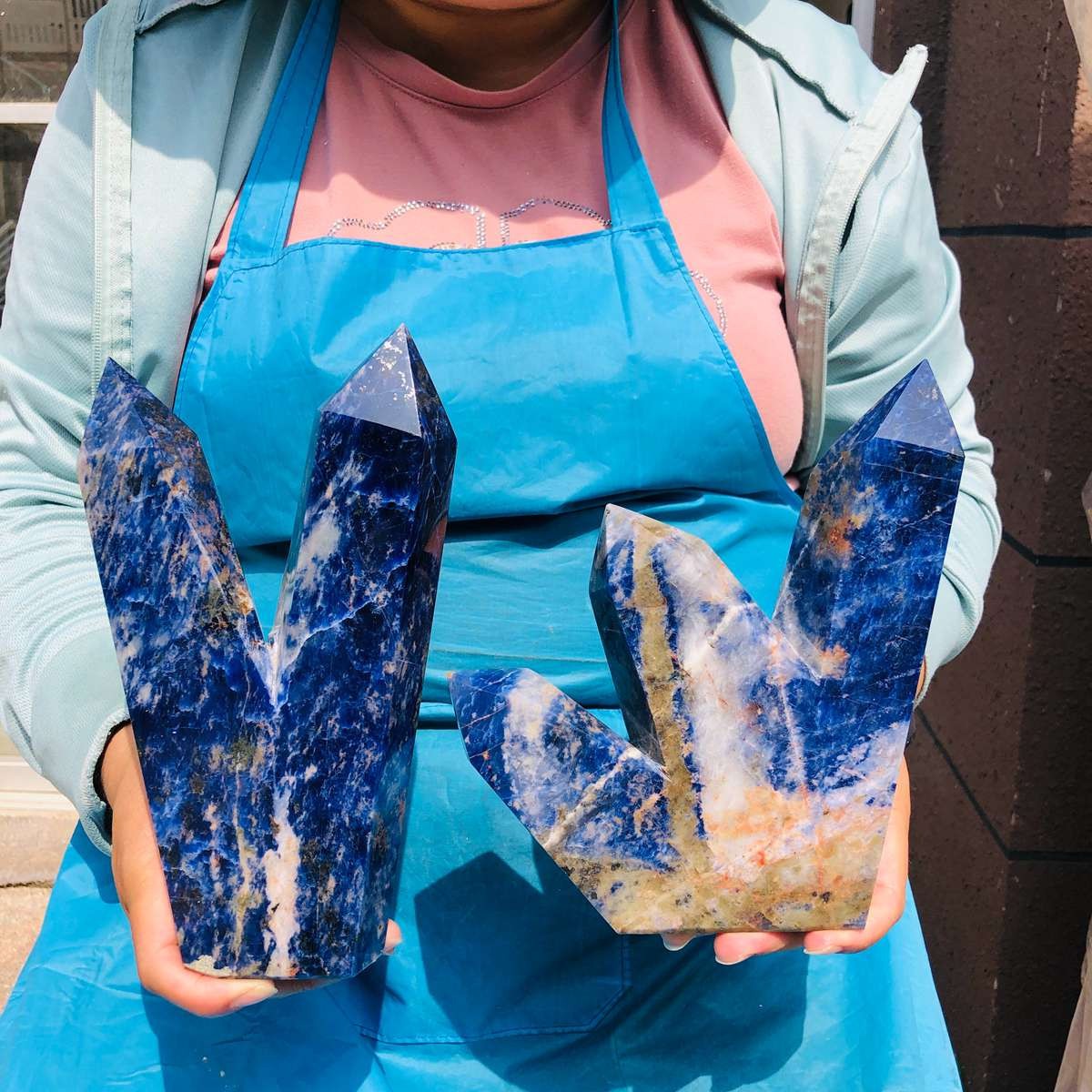 2 pieces 6.66LB Natural Blue Vein stone multiple pointed pillars healing 2244