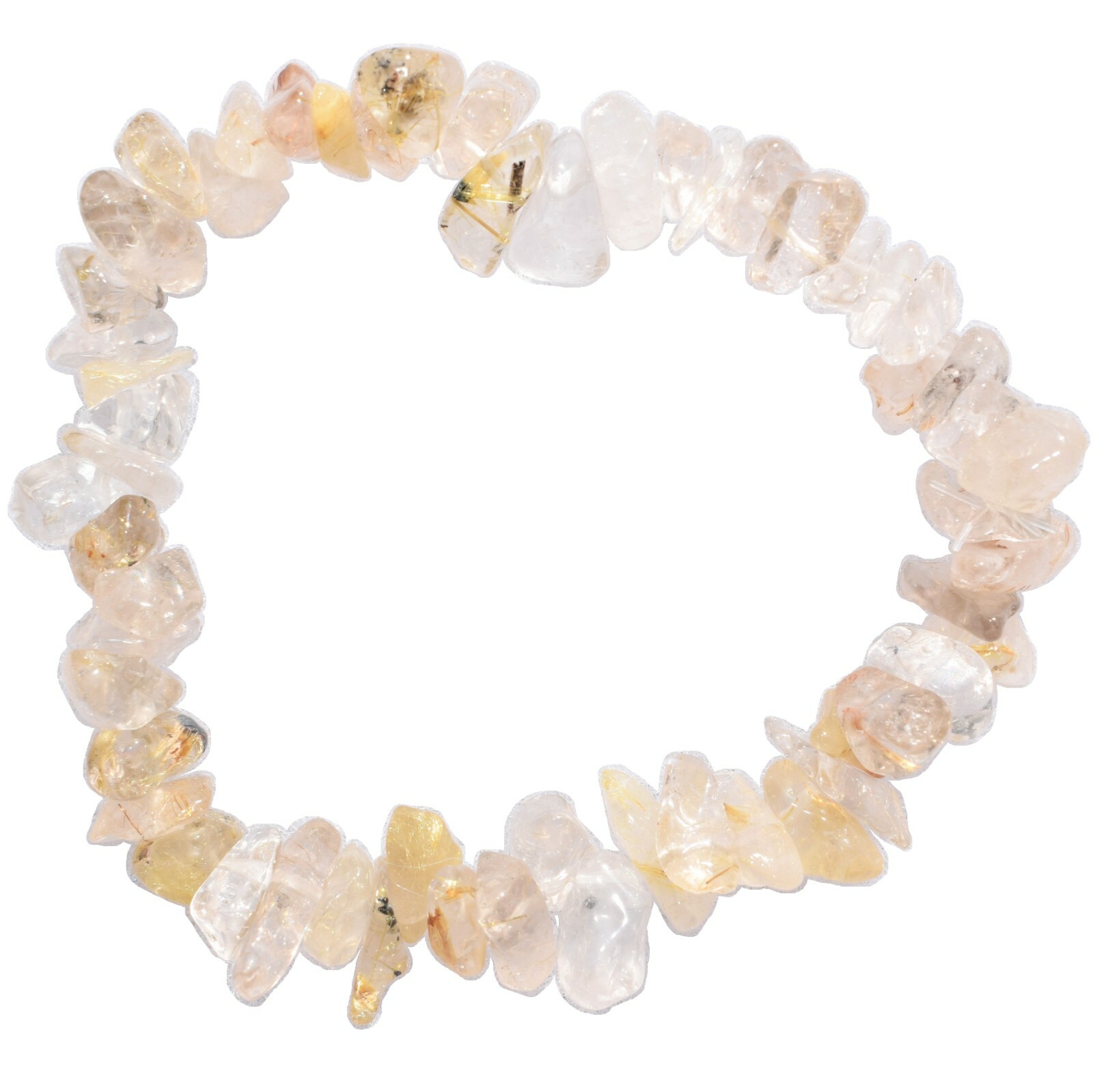 CHARGED Golden Rutile Quartz Crystal Chip Stretchy Bracelet + Selenite Heart