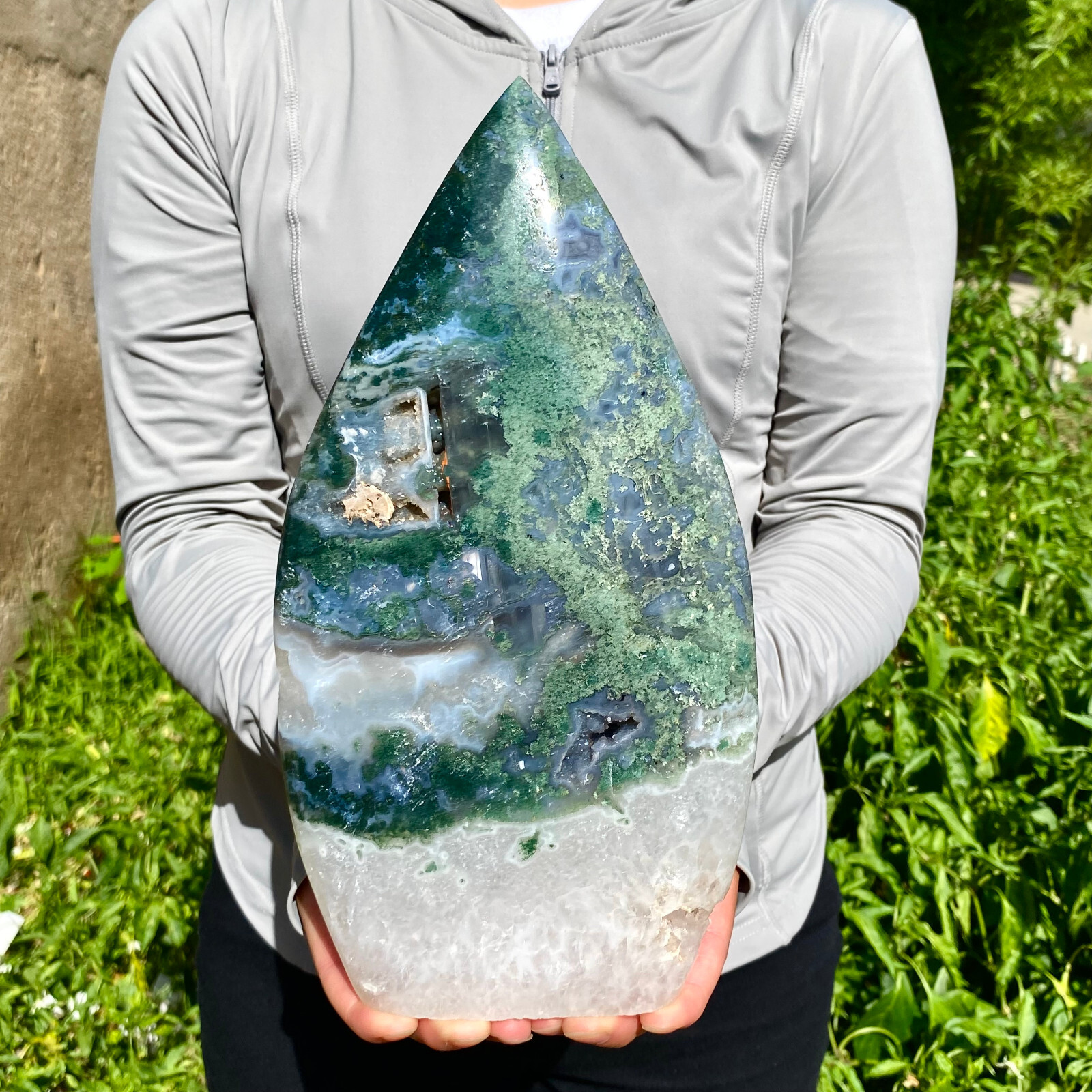 4.8LB Natural green moss agate drops quartz crystal obelisk aura healing