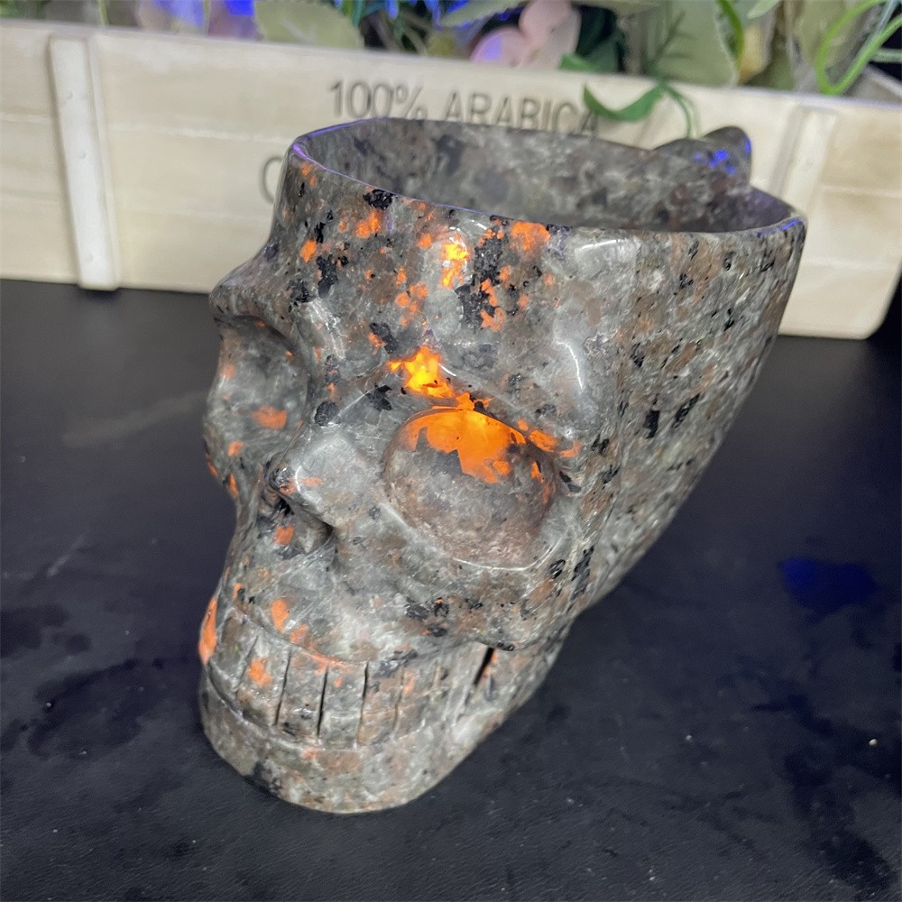 2.2LB 6.3″ Natural Yooperlite Skull Cup Crystal Reiki Heal Carving Gift Decor