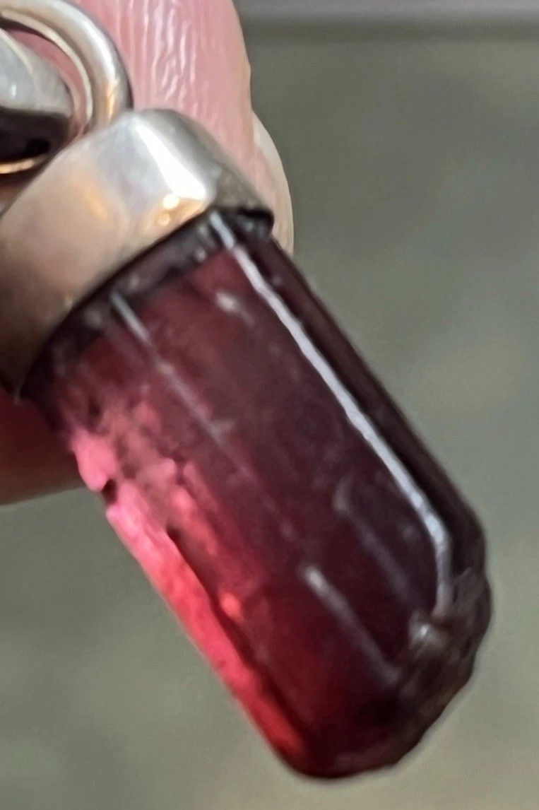 Natural Red Tourmaline Rubellite Crystal Specimen Sterling Pendant Necklace 3/4