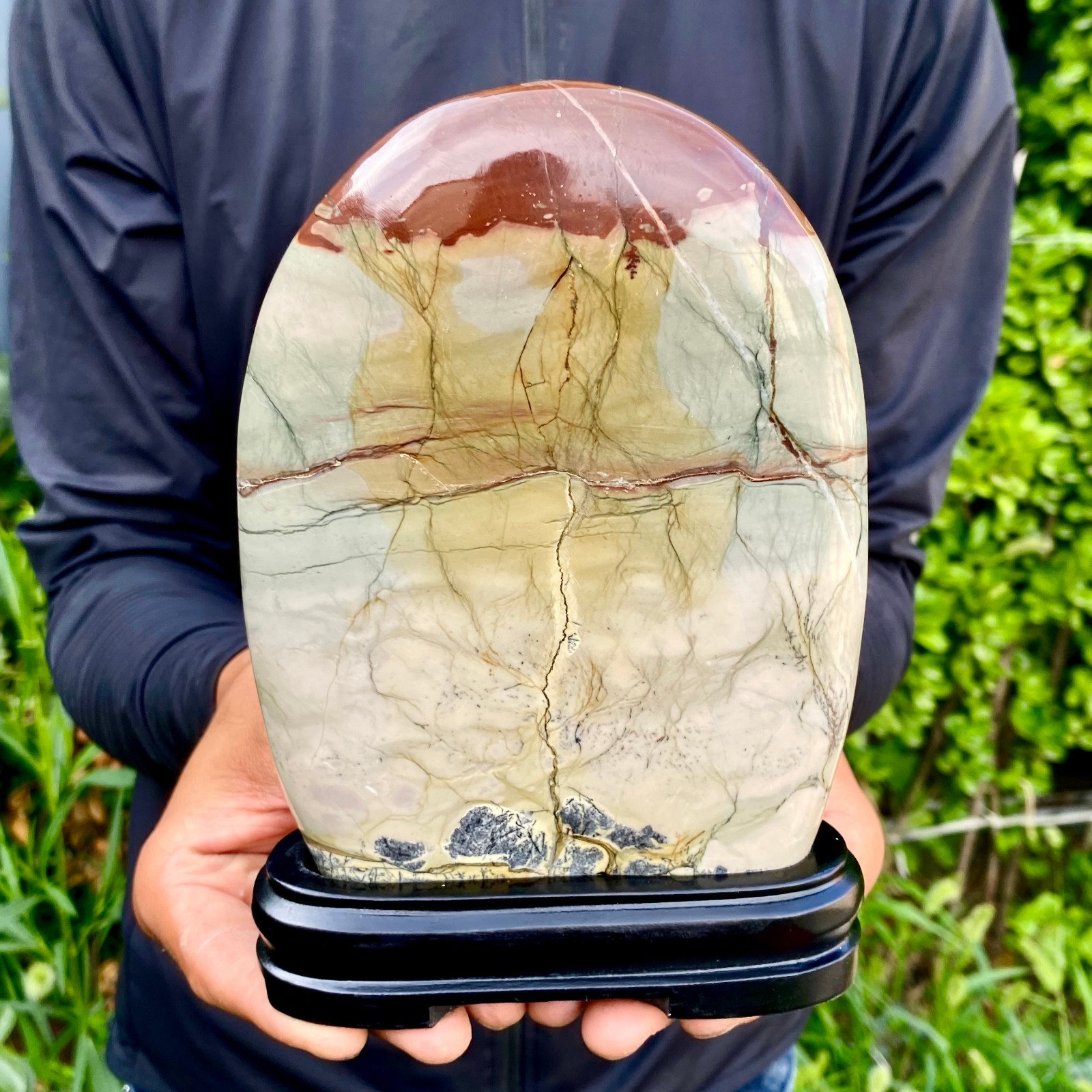 2.86LB Beautiful Natural Chinese Dendritic Limestone Picture Stone Guohua-Rare