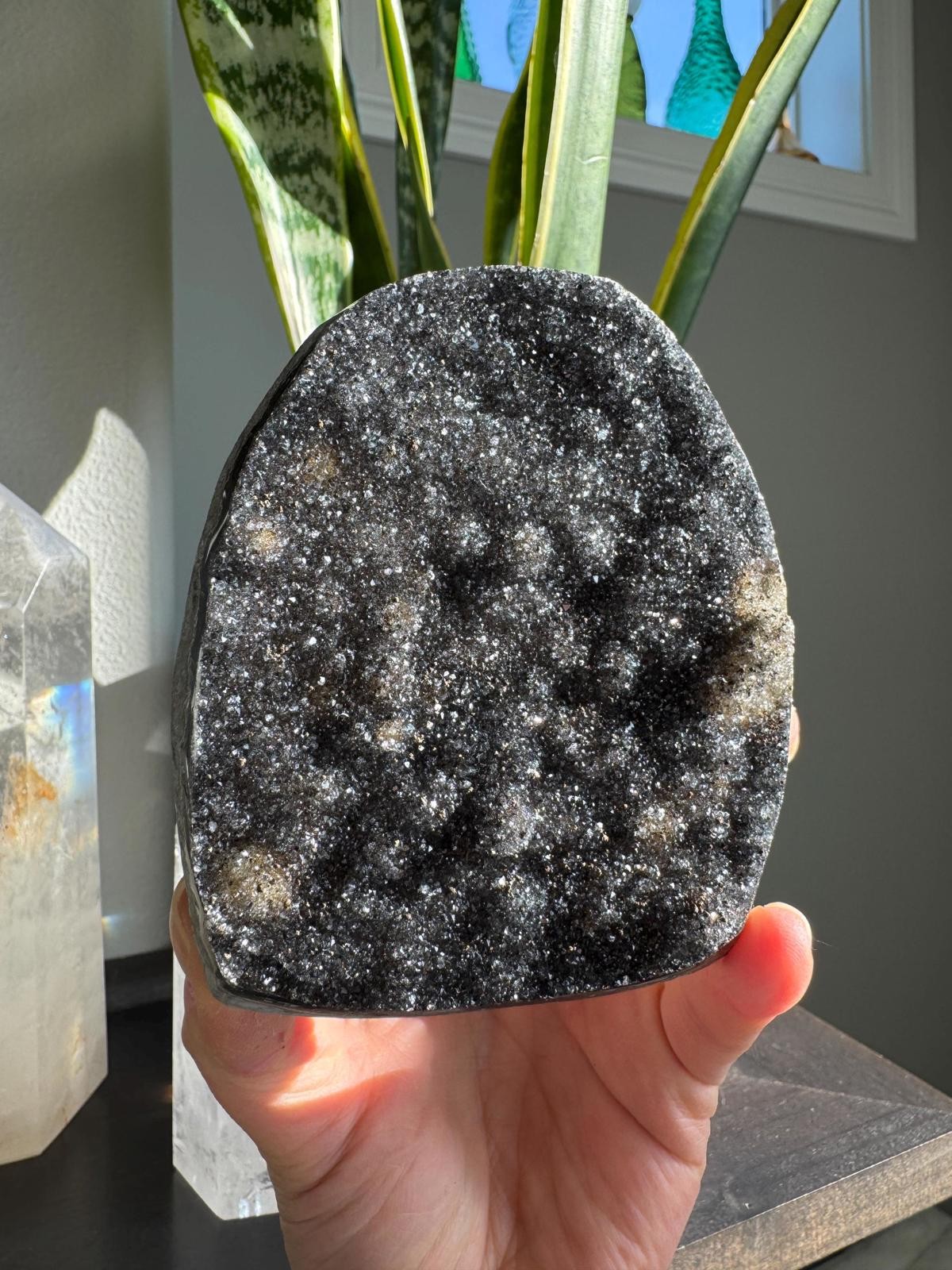 Black Galaxy Amethyst Crystal Natural Geode Druzy Crystal Decor Hematite A270