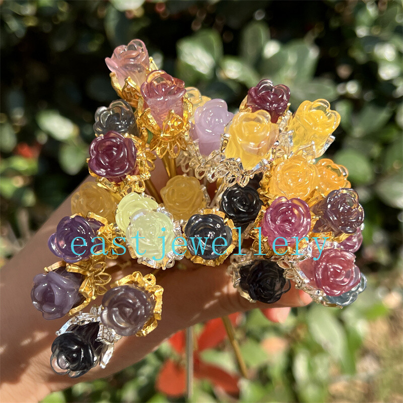 5pcs Natural Fluorite Rose flower skull Quartz Crystal Skull Reiki Healing Gem