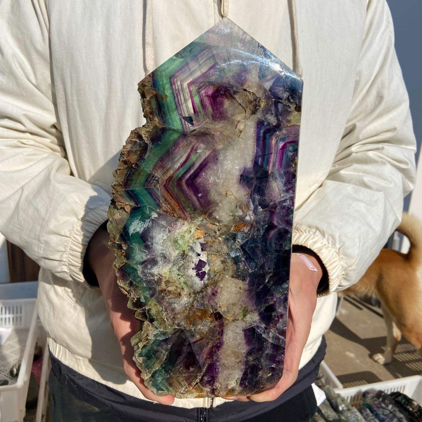 5.8LB Natural colored fluorite quartz crystal slab spiritual energy repair