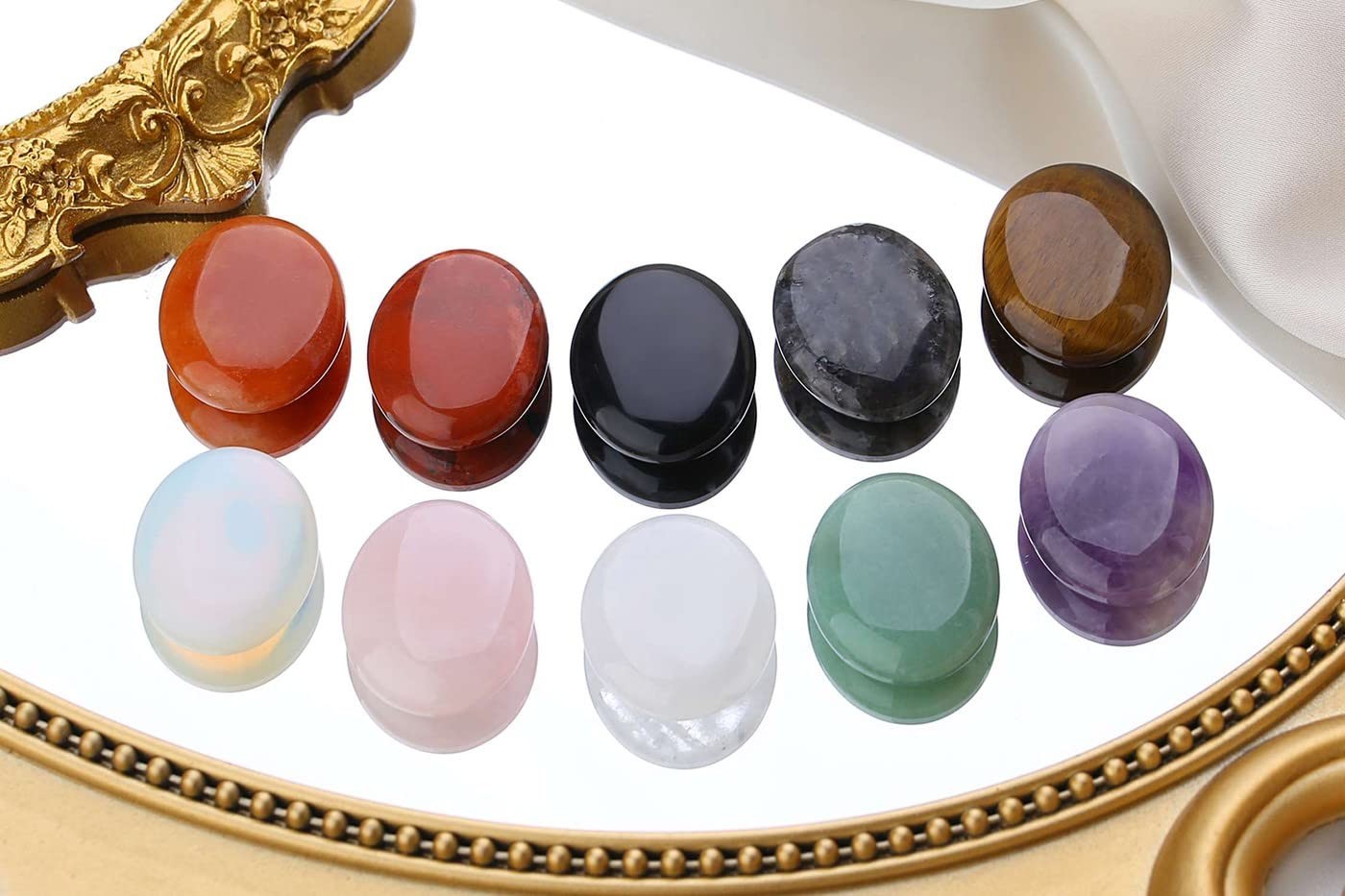 10PCS Healing Crystals Palm Stone Set Oval Crystal Amethyst Rose Quartz Obsid…