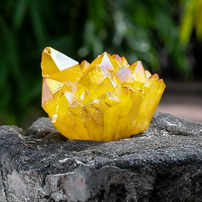 80-100g Aura Angel Citrine Yellow Crystal Titanium Quartz Point Cluster Specimen
